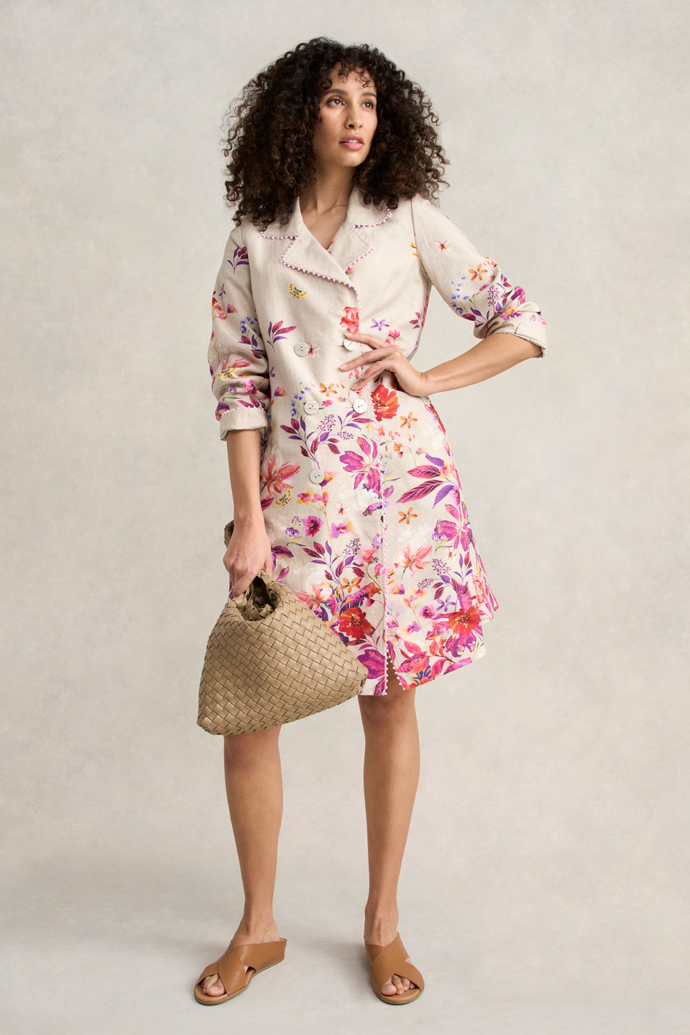 Floral Printed Coat for Women - Stylish Cross Dye Long Jacket with Pockets | Perfect for Spring Outfits, Office Wear & Casual Dates