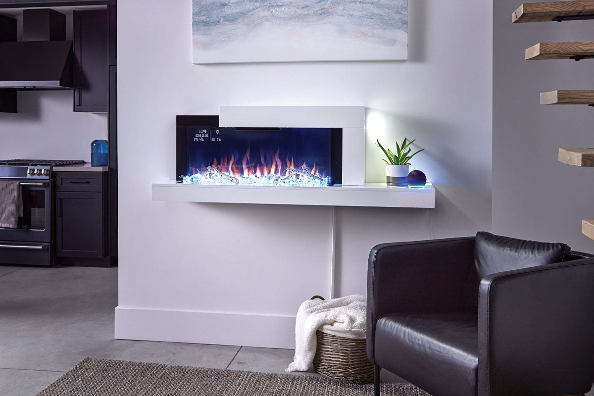 Napoleon Stylus Cara Elite Smart 60-Inch White Wall Mount Electric Fireplace with Shelf - Modern Heating Solution for Living Rooms, Bedrooms & Offices