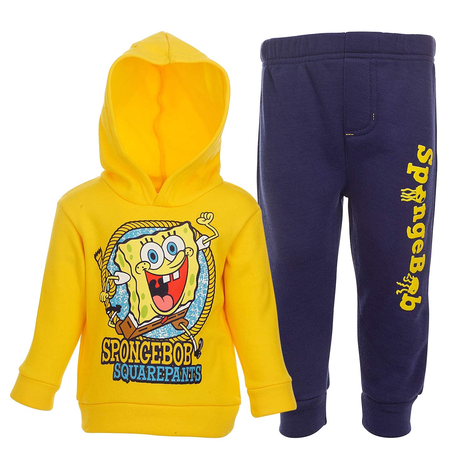 SpongeBob SquarePants Boys Fleece Hoodie & Pants Set | Nickelodeon Cartoon Character Outfit | Winter Loungewear & Sleepwear for Kids