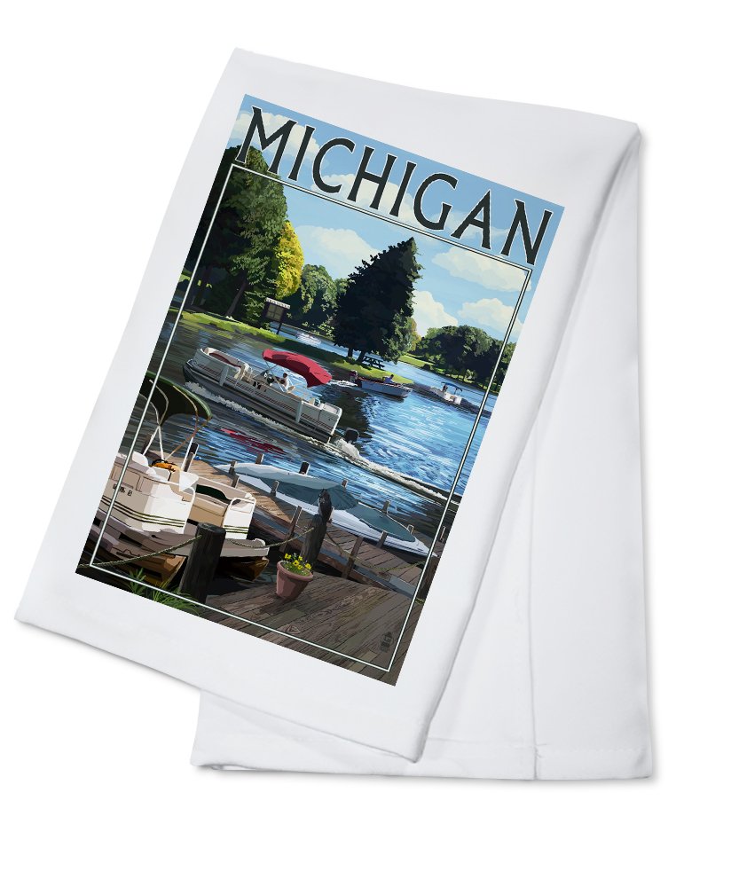 Michigan Pontoon Boats 100% Cotton Tea Towel - Decorative Hand Towel for Kitchen & Home - Perfect for Lakeside Picnics, Boat Trips & Coastal Decor