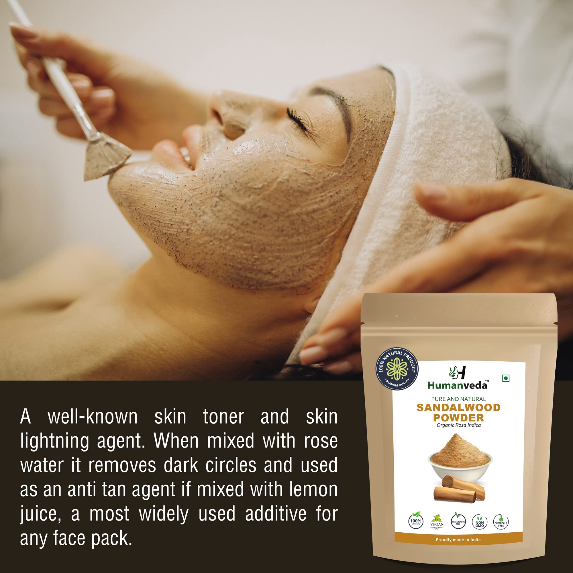 Humanveda Natural Herbal Sandalwood Powder (Chandan Powder) 100g - 2 Pack for Skin Whitening, Facial Care, Face Mask & Glowing Skin | Ayurvedic Beauty Treatment for Acne, Dark Spots & Skin Brightening | Perfect for DIY Spa, Skincare Routine & Holistic Beauty Regimen