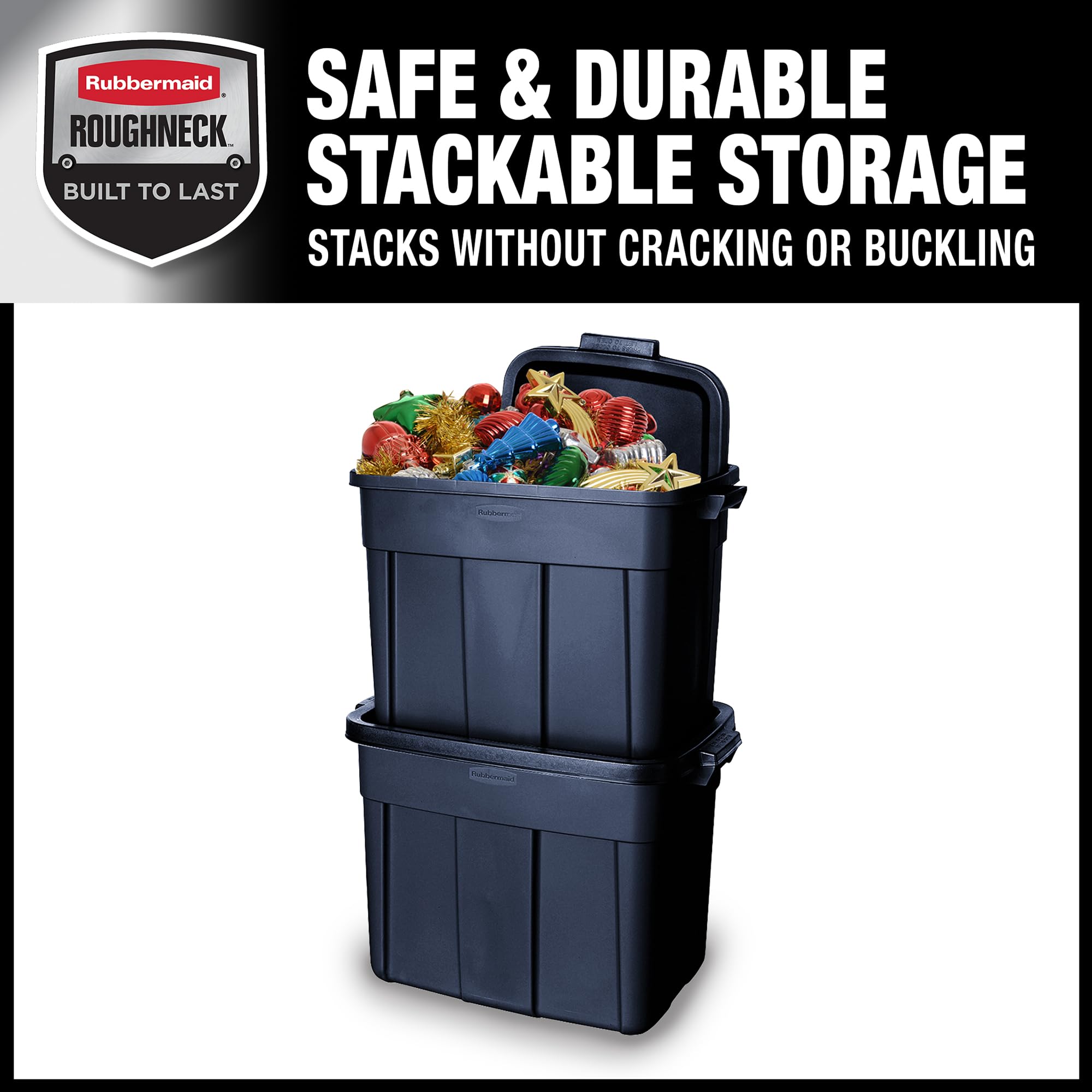Rubbermaid Roughneck 18 Gallon Storage Totes - 6 Pack, Heavy Duty Plastic Stackable Bins with Lids & Handles, Made in USA, Dark Indigo Metallic - Perfect for Garage Organization, Home Storage & Moving Supplies