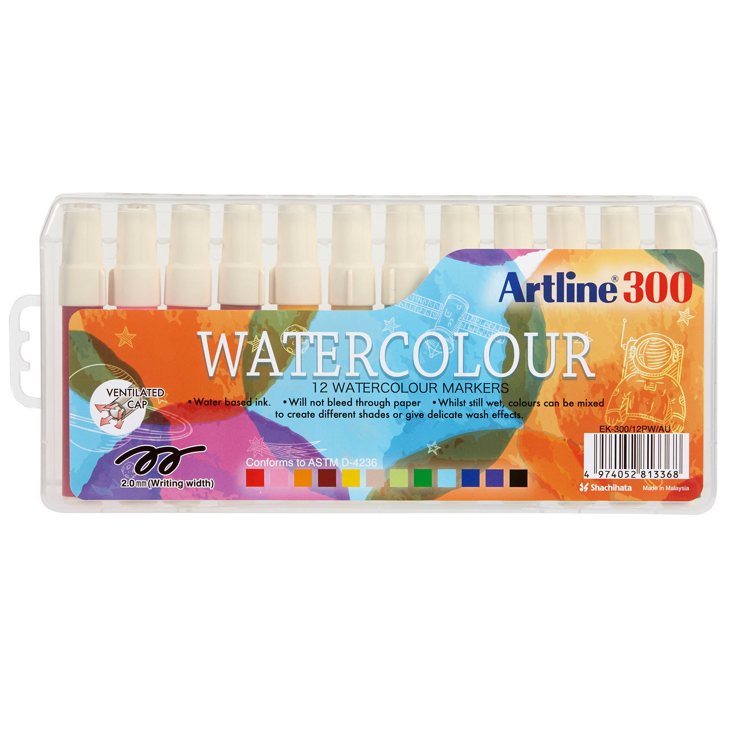 Artline 300 Liquid Crayons - 12 Pack Vibrant Colors for Kids Drawing, Painting & Art Projects - Perfect for School, Home & DIY Crafts