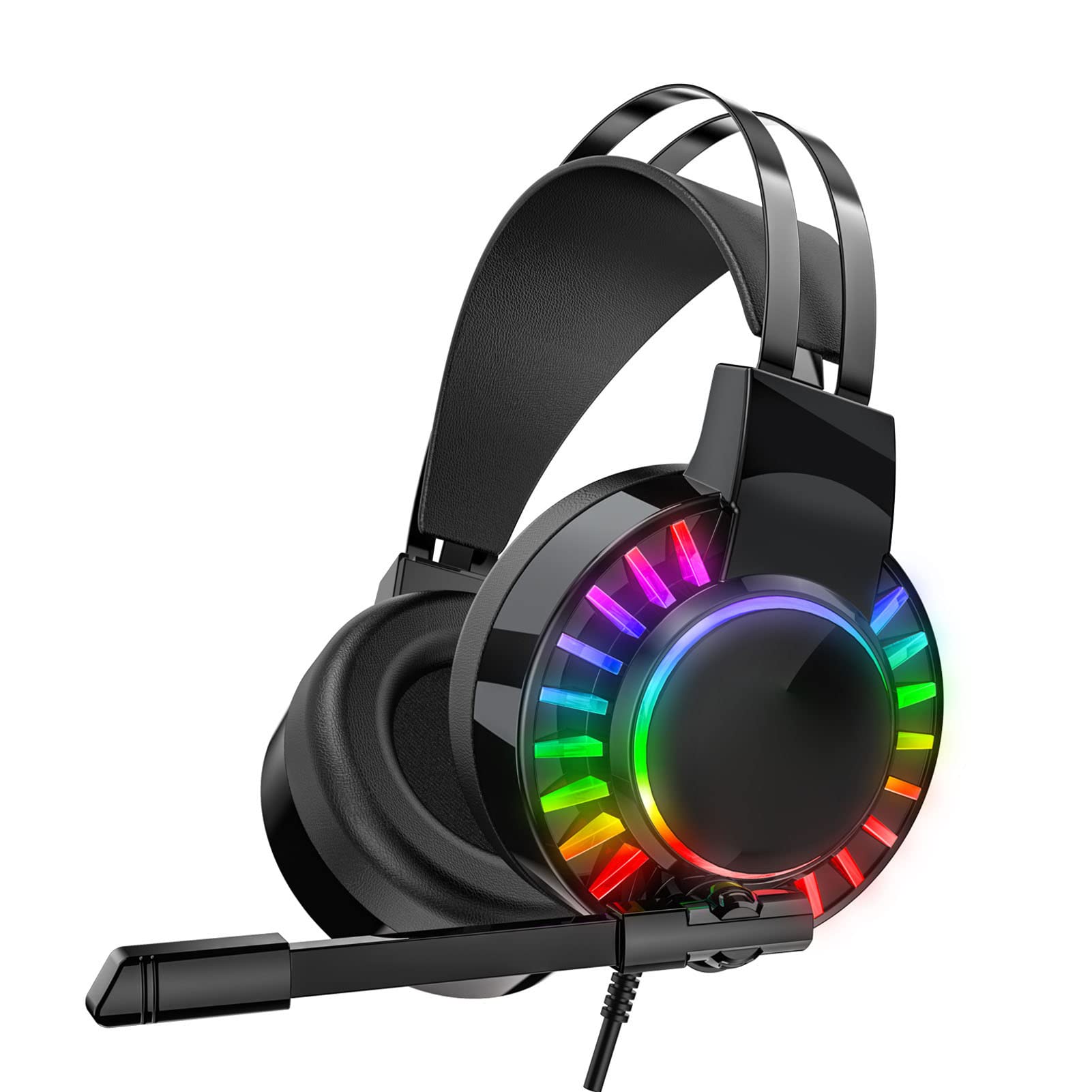 Kafuty-1 G605 Gaming Headset - 7.1 Channel Wired Headphones with Bass Surround, RGB Lighting & Noise-Canceling Mic | Zero Delay 3.5mm/USB Connection (Black) | Perfect for PC, PS4, Xbox & Streaming