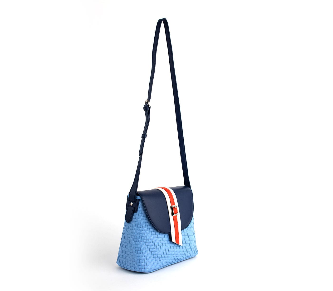 Kate Vegan Leather Basket Weave Crossbody Bag for Women | Blue Handbag | Perfect for Work, Travel & Everyday Use