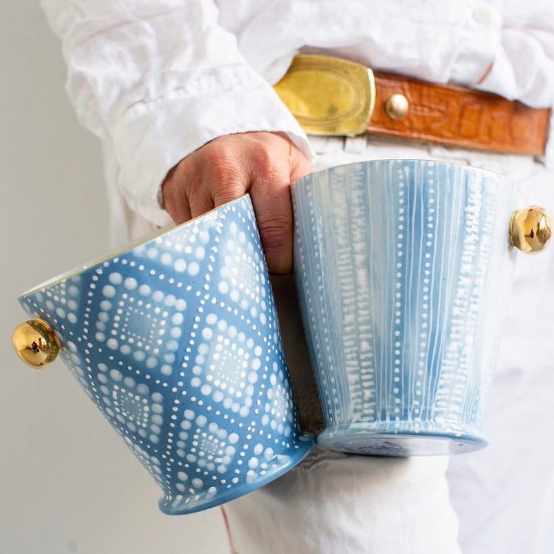 Premium Tjanting & Calypso Herb Pots in Tidepool Blue - Handcrafted Ceramic Planters for Indoor Herb Gardens, Kitchen Windowsill Decor, and Unique Home Gifts