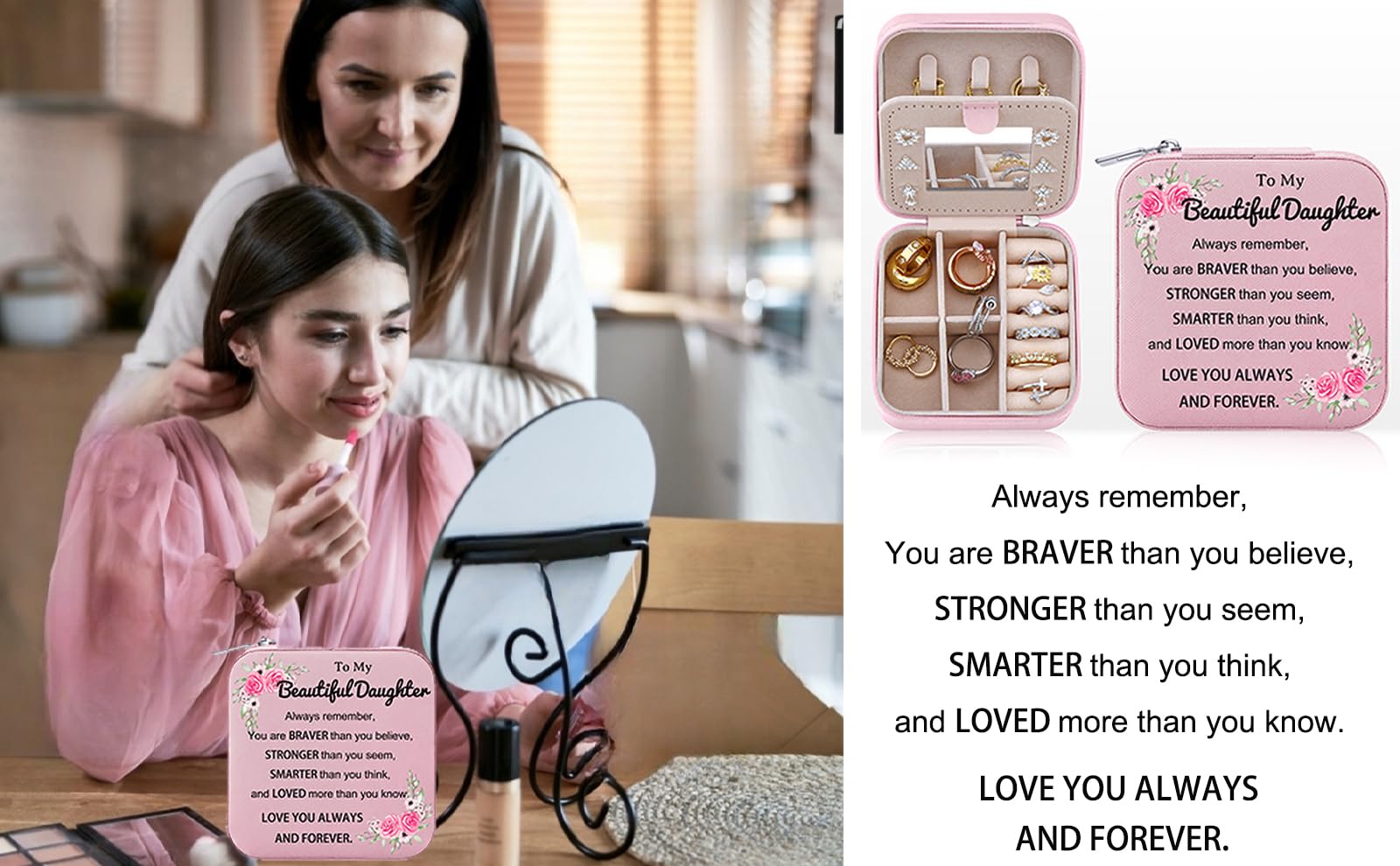 Elegant Travel Jewelry Box Organizer - Perfect Birthday Gift for Daughter, Girls & Women - Compact Jewelry Holder for Necklaces, Rings & Earrings - Ideal for Travel, Home Storage & Special Occasions