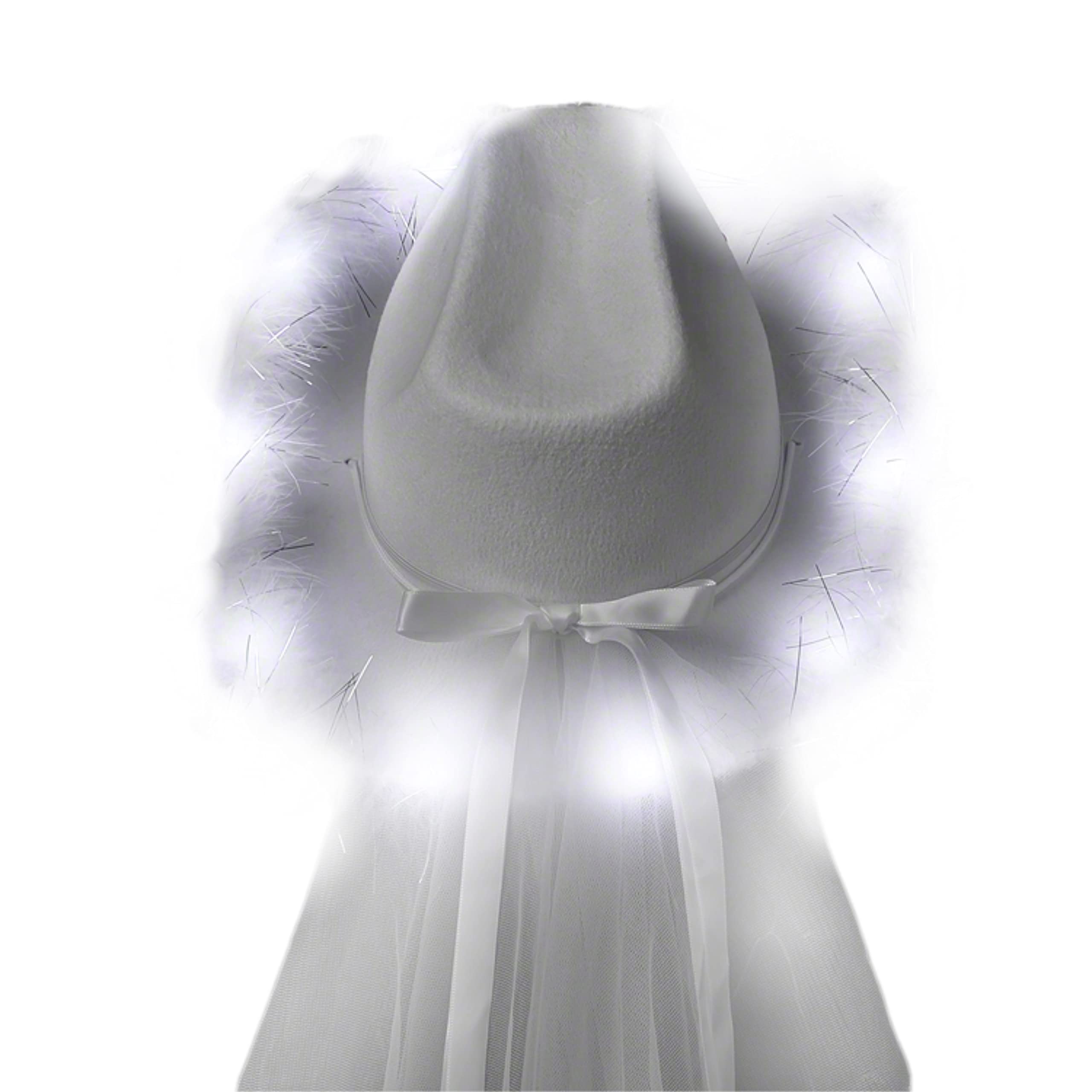 Blinkee Bridal Party Hat Pack - 11 Green LED Sequin Cowboy Hats & White LED Tiara Cowgirl Hat with Veil for Bachelorette Party, Wedding Reception & Western Theme Events