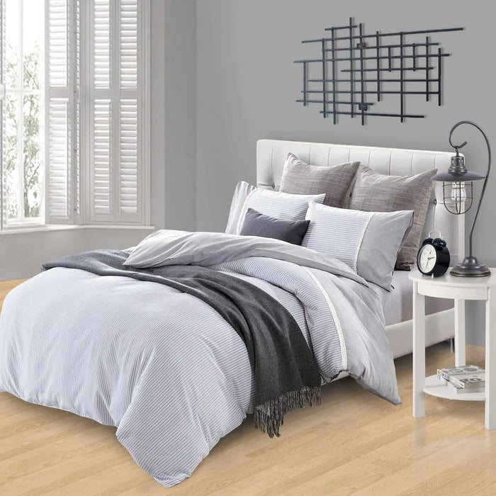 Riverton Striped Cotton 3-Piece Duvet Cover Set - Queen Size, Soft Breathable Bedding Set for Cozy Bedroom Decor, Perfect for Master Bedroom, Guest Room & Dorm
