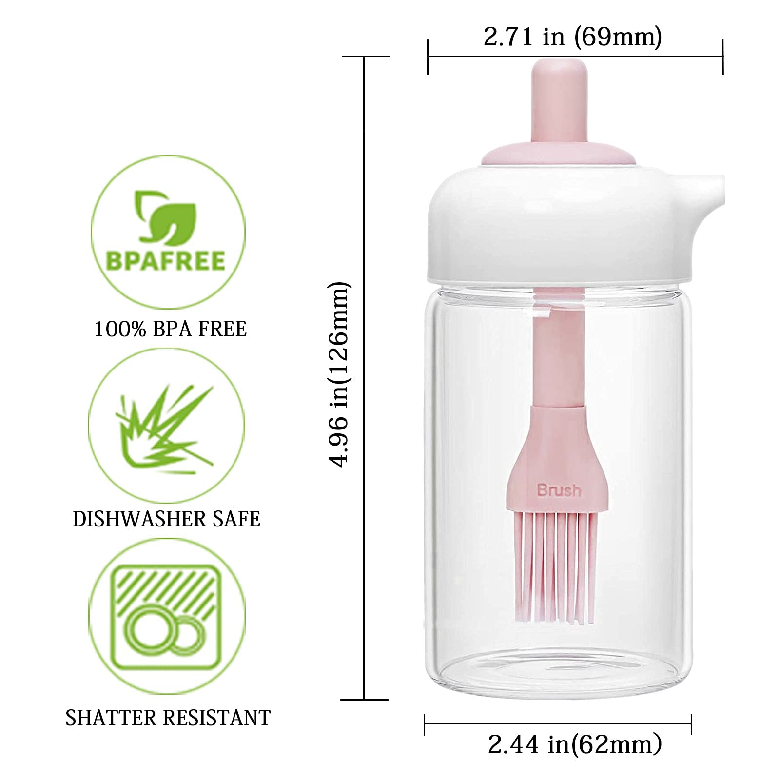 Premium Olive Oil Dispenser Bottle with Silicone Brush - 230ml Wide Mouth Oil Container for Cooking, Baking, BBQ & Marinating - Perfect for Kitchen, Restaurant & Outdoor Grilling (Pink)