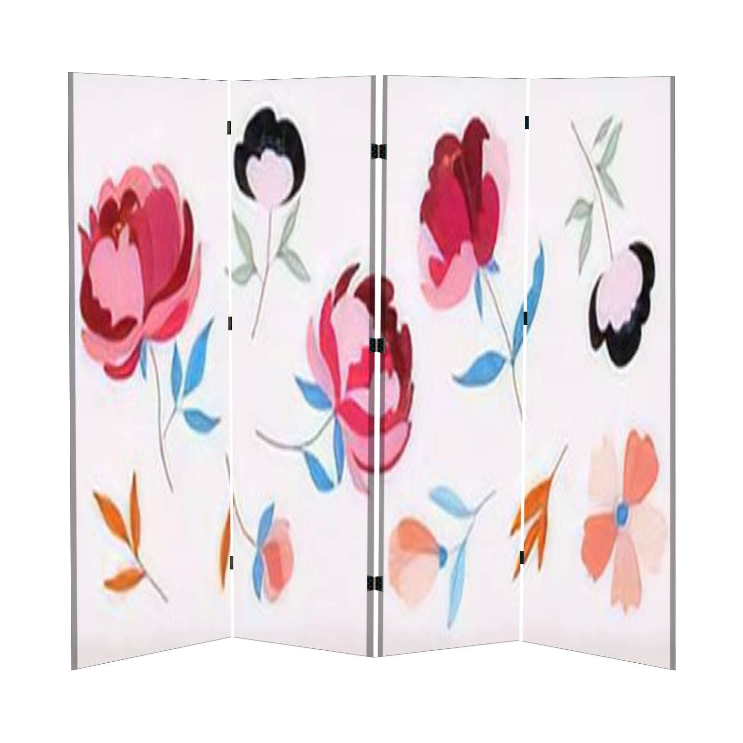 4 Panel Folding Room Divider Screen - Elegant Multicolor Floral Design for Home, Office & Bedroom Privacy | Portable Freestanding Partition for Living Spaces, Dorms & Studio Apartments
