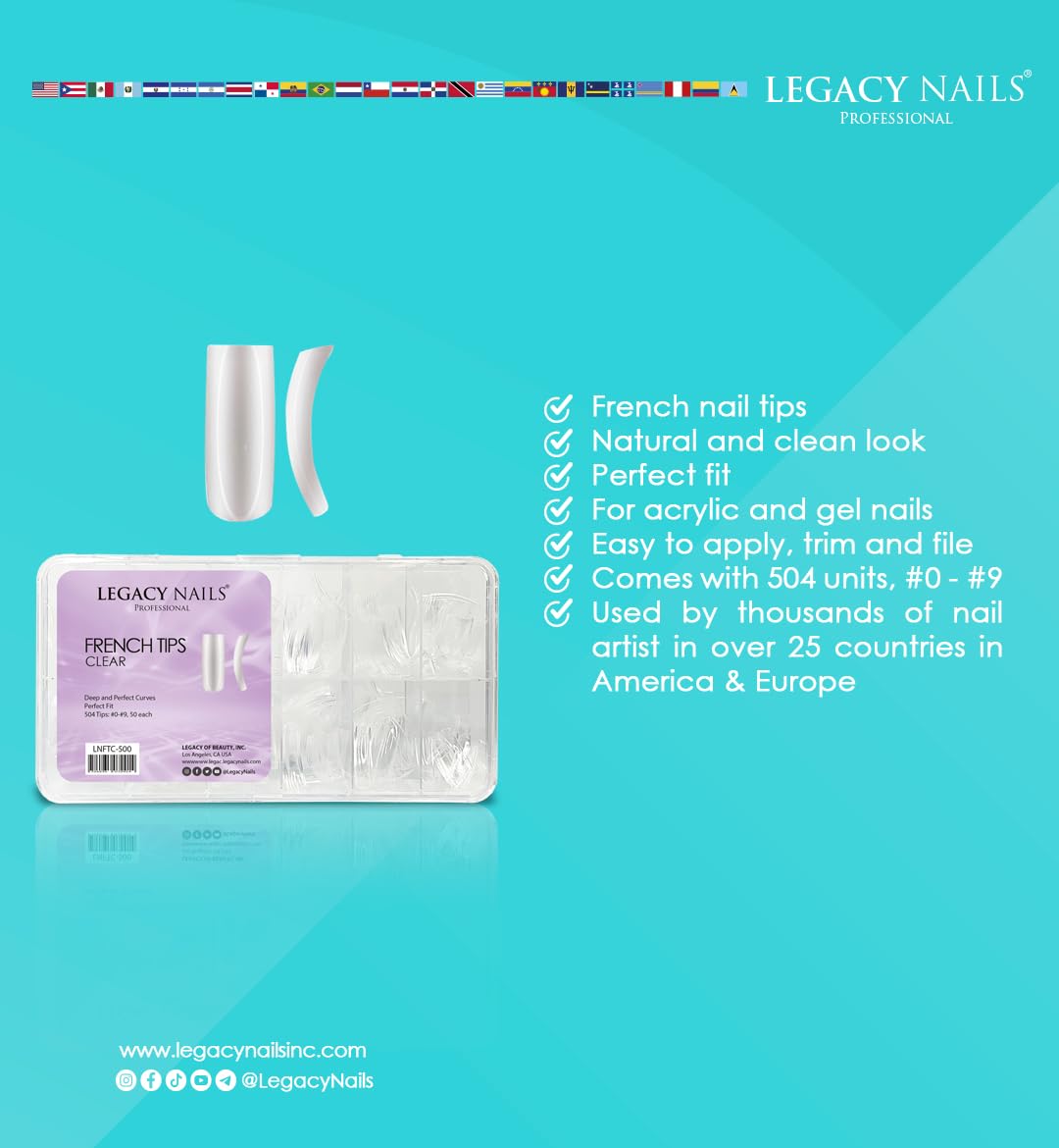 Legacy Nails Professional Nail Tips for Acrylic, Gel & Builder Gel - French & Clear Artificial Nails for Salon & DIY Manicures | Perfect for Nail Extensions, Overlays & Special Occasions