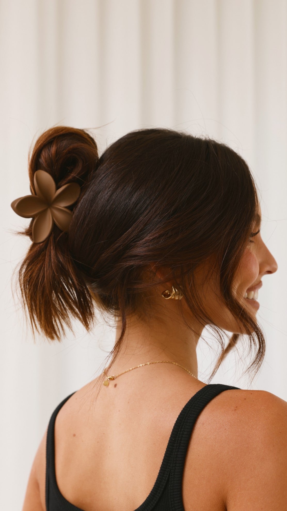 Brown Matte Hibiscus Flower Claw Clip for Women - Hair Accessory for Beach, Wedding & Everyday Style