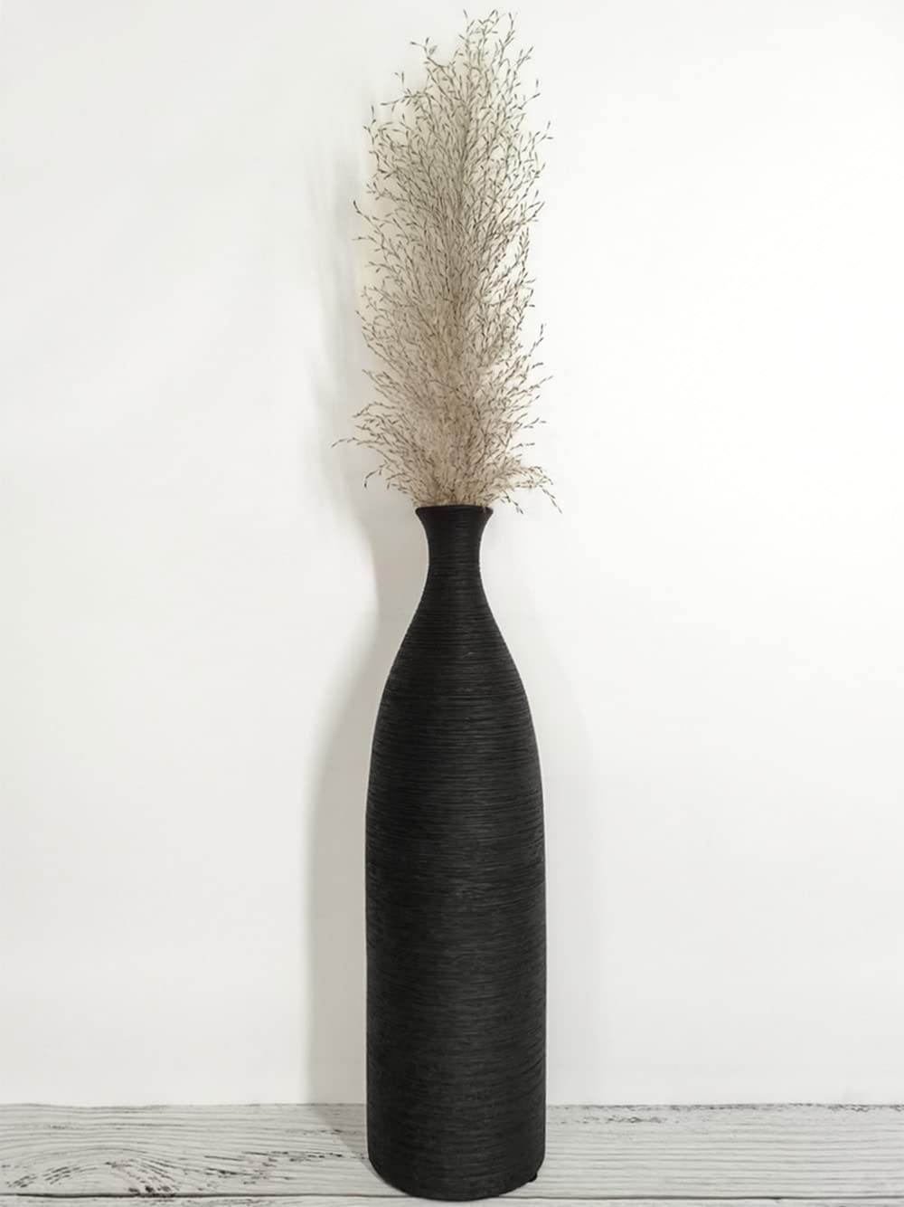 Modern Black Ceramic Vase - 13.3 Inch Small Narrow Neck Flower Vase for Home Decor, Farmhouse, Fireplace & Table Centerpiece | Elegant Ceramic Decorative Vase for Living Room, Dining Table & Wedding Decor