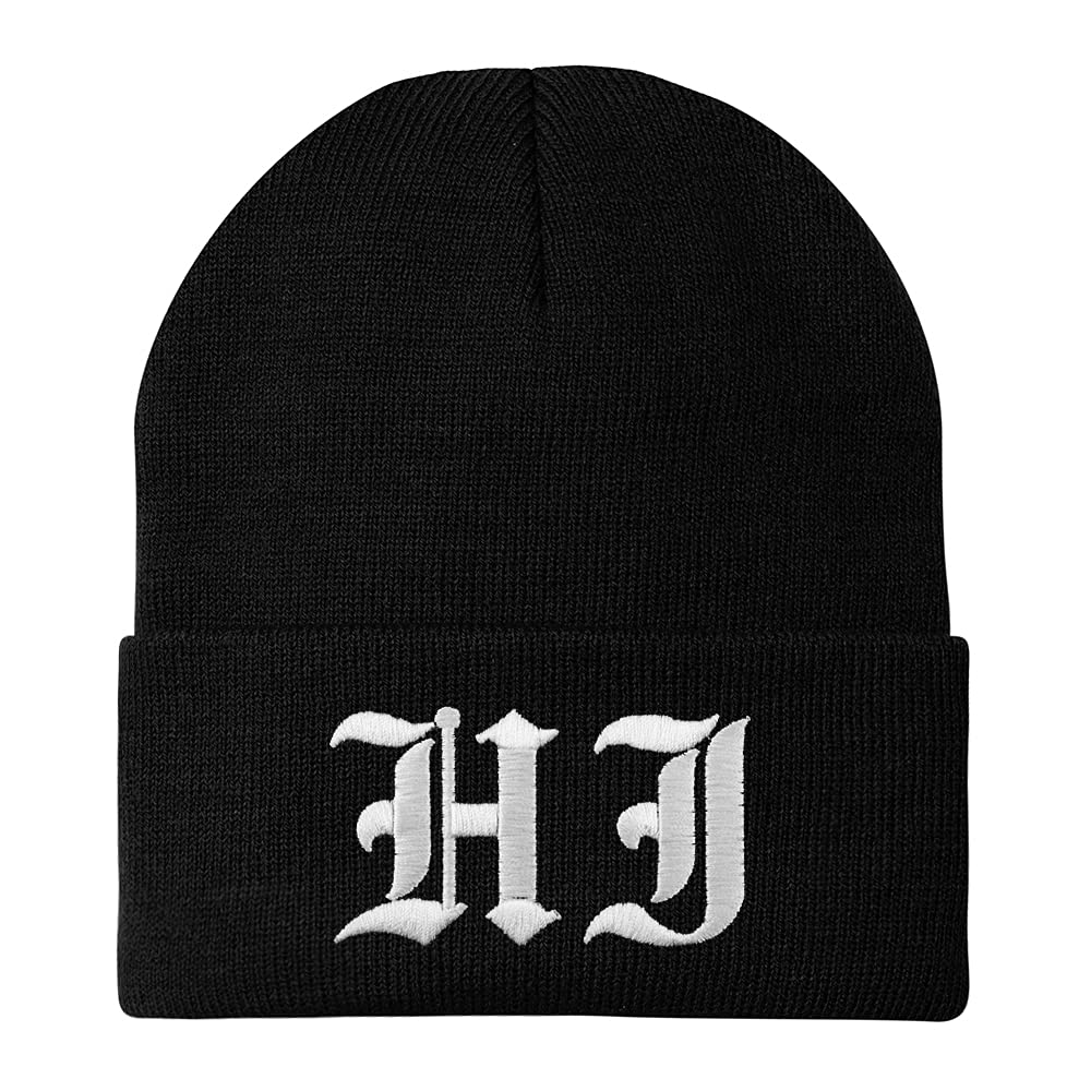 Trendy Old English Embroidered Long Cuff Beanie for Men & Women - Winter Knit Hat with Stylish Design - Perfect for Cold Weather, Streetwear Fashion, and Hawaii Vacations