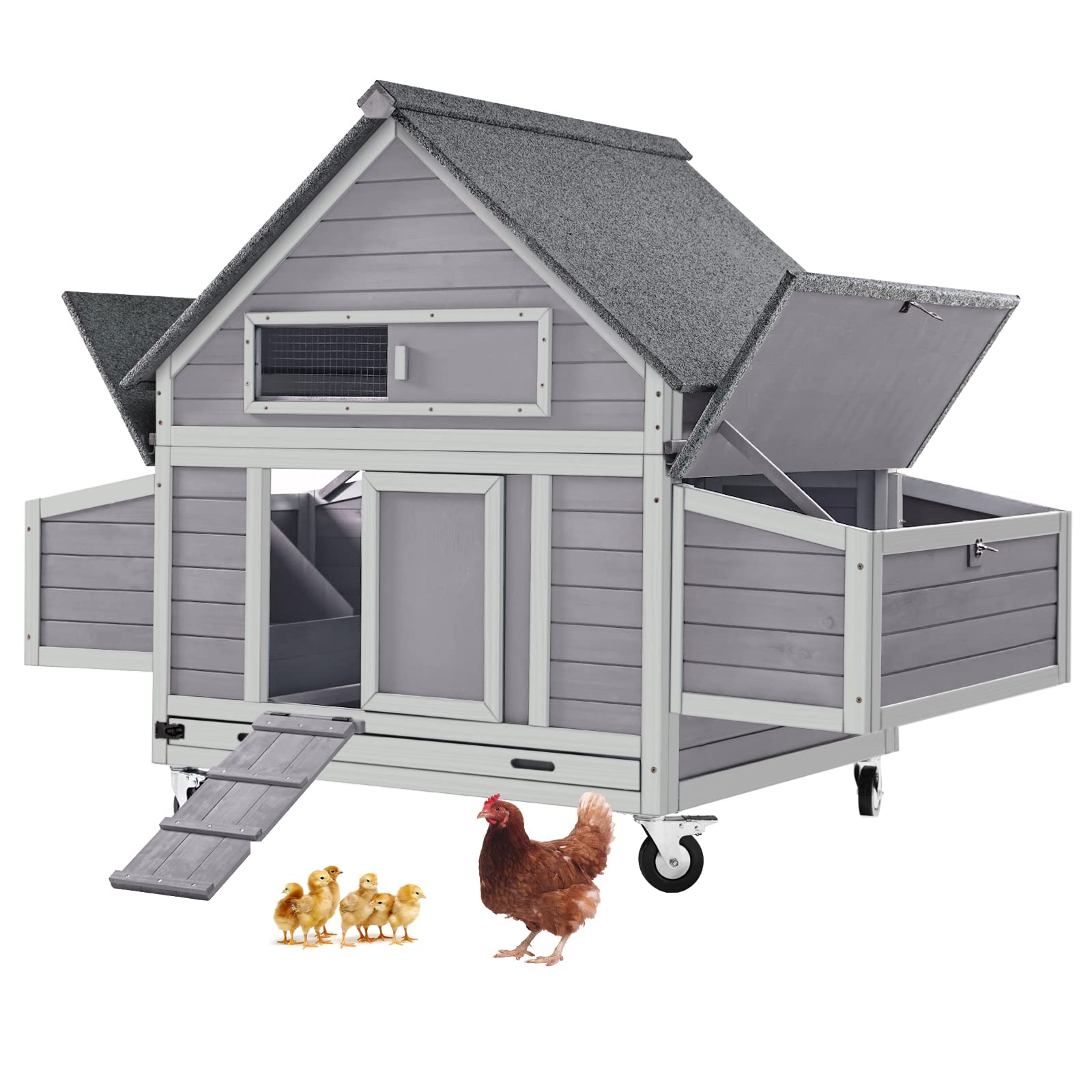 GUTINNEEN Large Wooden Chicken Coop with Wheels - Portable Outdoor Duck Cage & Rabbit Hutch with 2 Nesting Boxes - Perfect for Backyard Poultry, Ducks & Small Animals