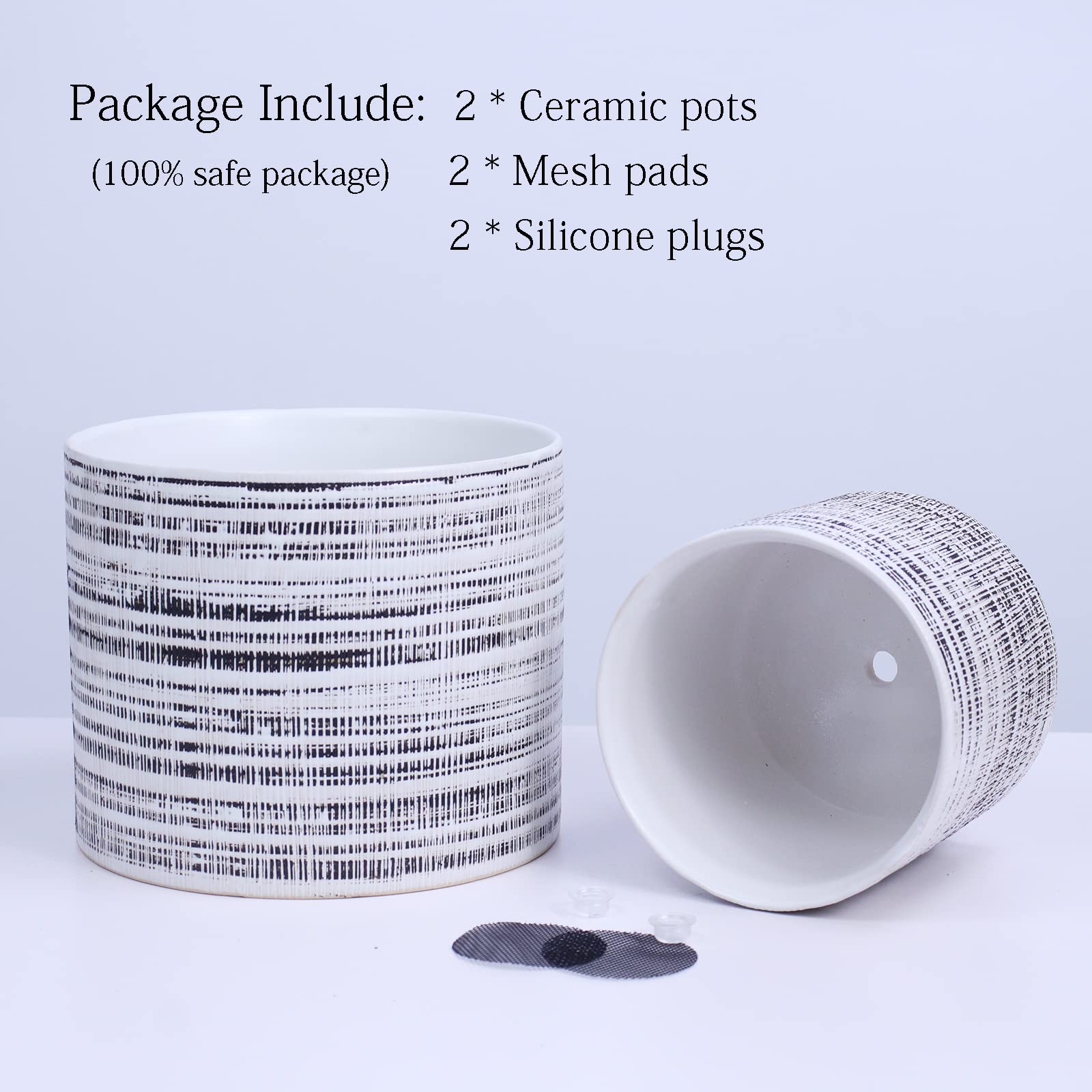 2 Pack Ceramic Plant Pots Indoor - 5 & 7 Inch Flower Pots with Drainage Holes for Herbs, Snake Plants, Succulents & Orchids - White Cylinder Planter Set for Home, Office & Garden Decor