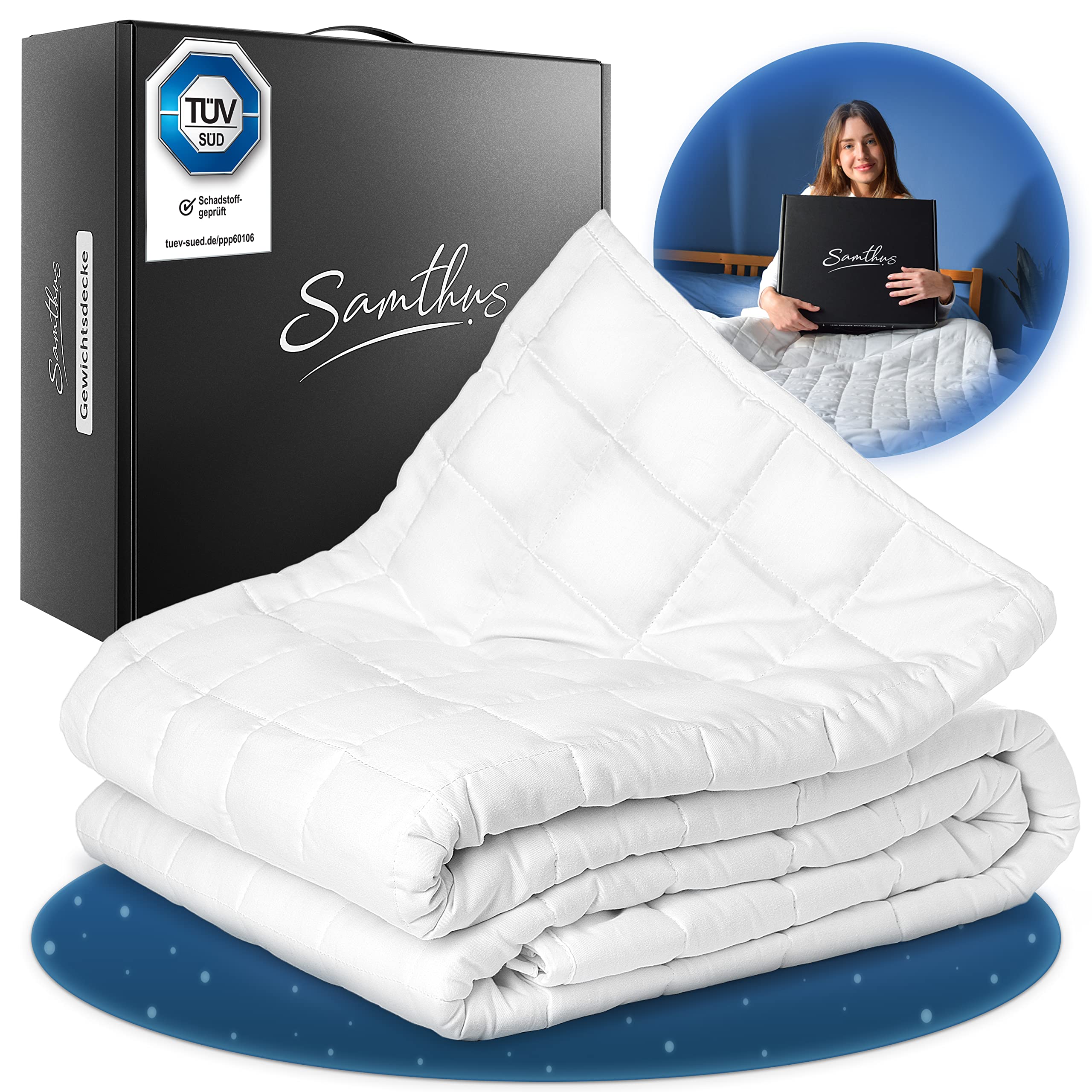 Samthus Weighted Blanket 8kg (155x220cm) - TÜV Süd Certified 100% Cotton Anti-Stress Therapy Blanket for Deep Sleep & Anxiety Relief - Perfect for Adults, Kids, Autism & Insomnia Therapy - Cozy Home, Office & Travel Companion