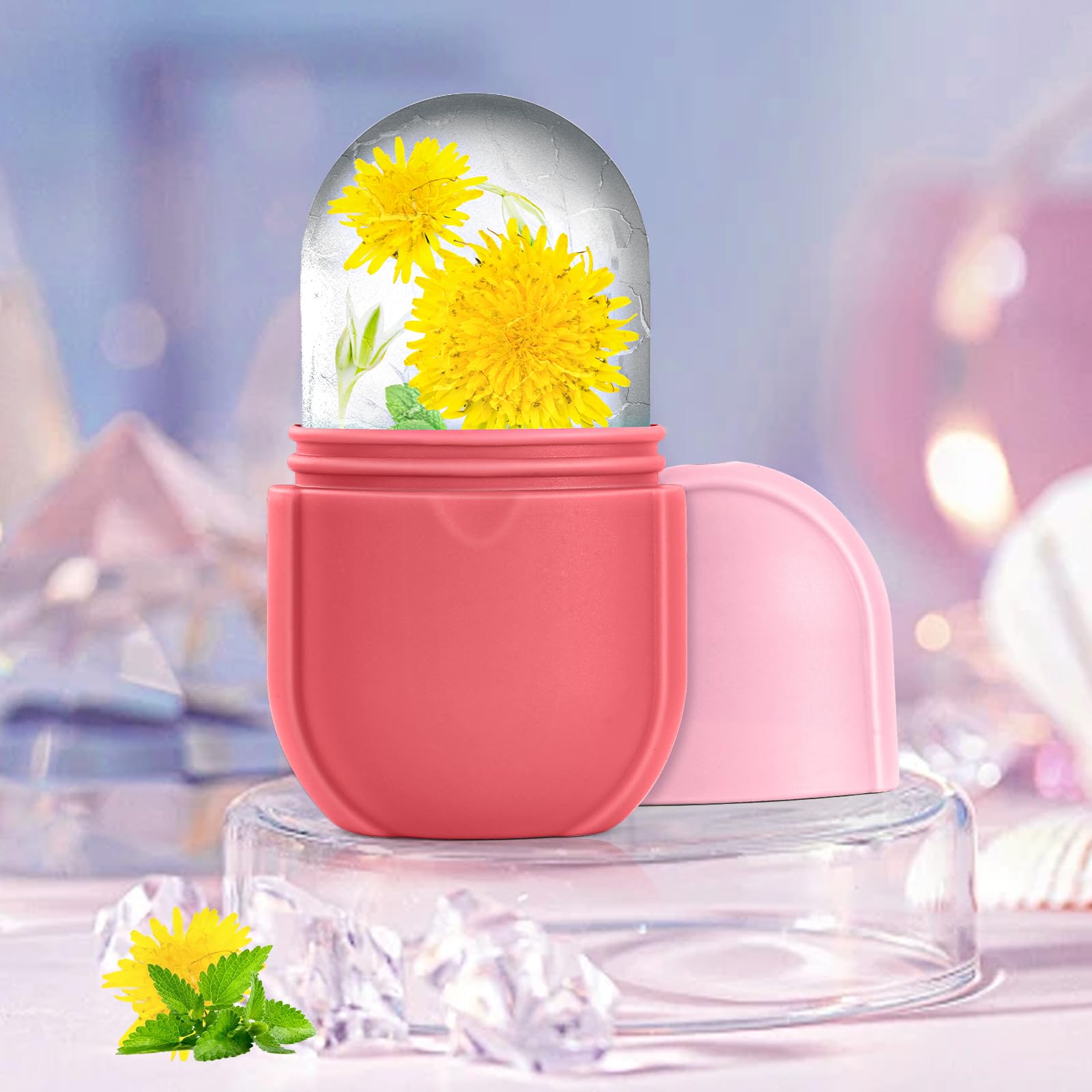 Facial Ice Roller & Cryotherapy Massager for Skin Care - Silicone Ice Globe Mold for Depuffing Eye Bags & Facial Glow | Aesthetic Skincare Essentials for Women (Pink) | Perfect for Morning Routine & Post-Workout Recovery