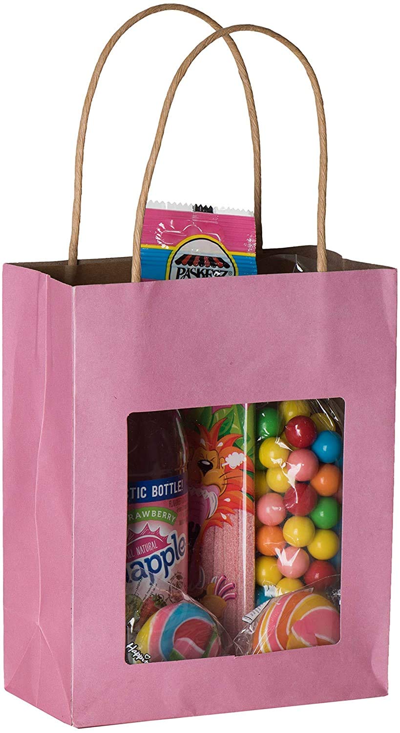 Premium Pink Kraft Gift Bags with Handles - Bulk 200 Pack Medium Size 7.75