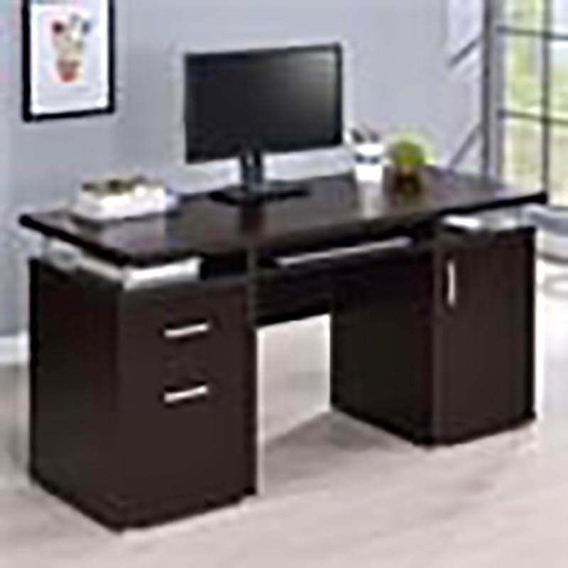 Modern 2-Drawer Wooden Computer Desk in Cappuccino Finish - Home Office & Study Workstation for Small Spaces