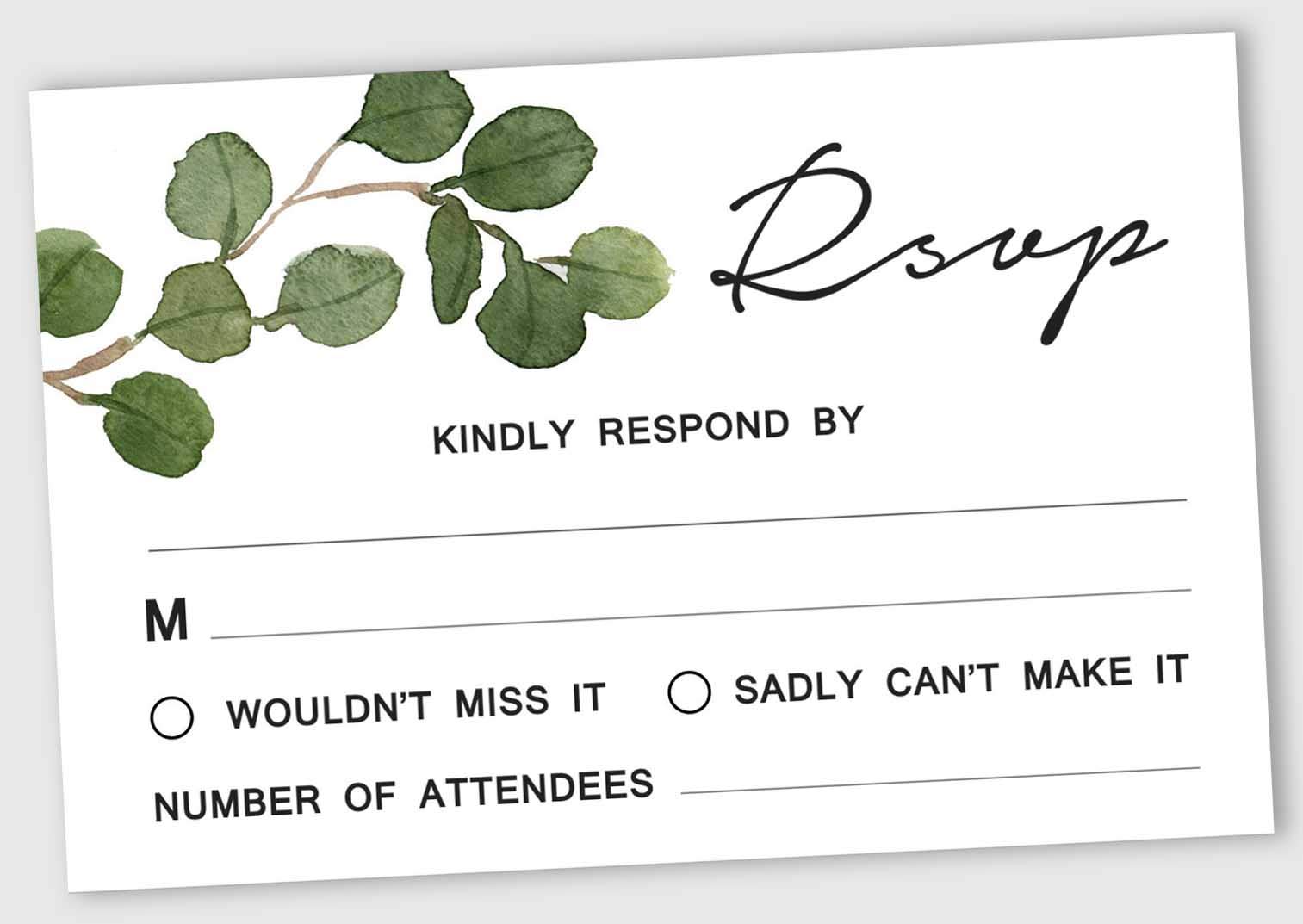 50 Blank RSVP Cards with White Envelopes - Greenery Style Wedding Response Cards for Invitations, Rehearsal Dinners, Baby Showers & Bridal Showers | Perfect for Engagement Parties & Special Events