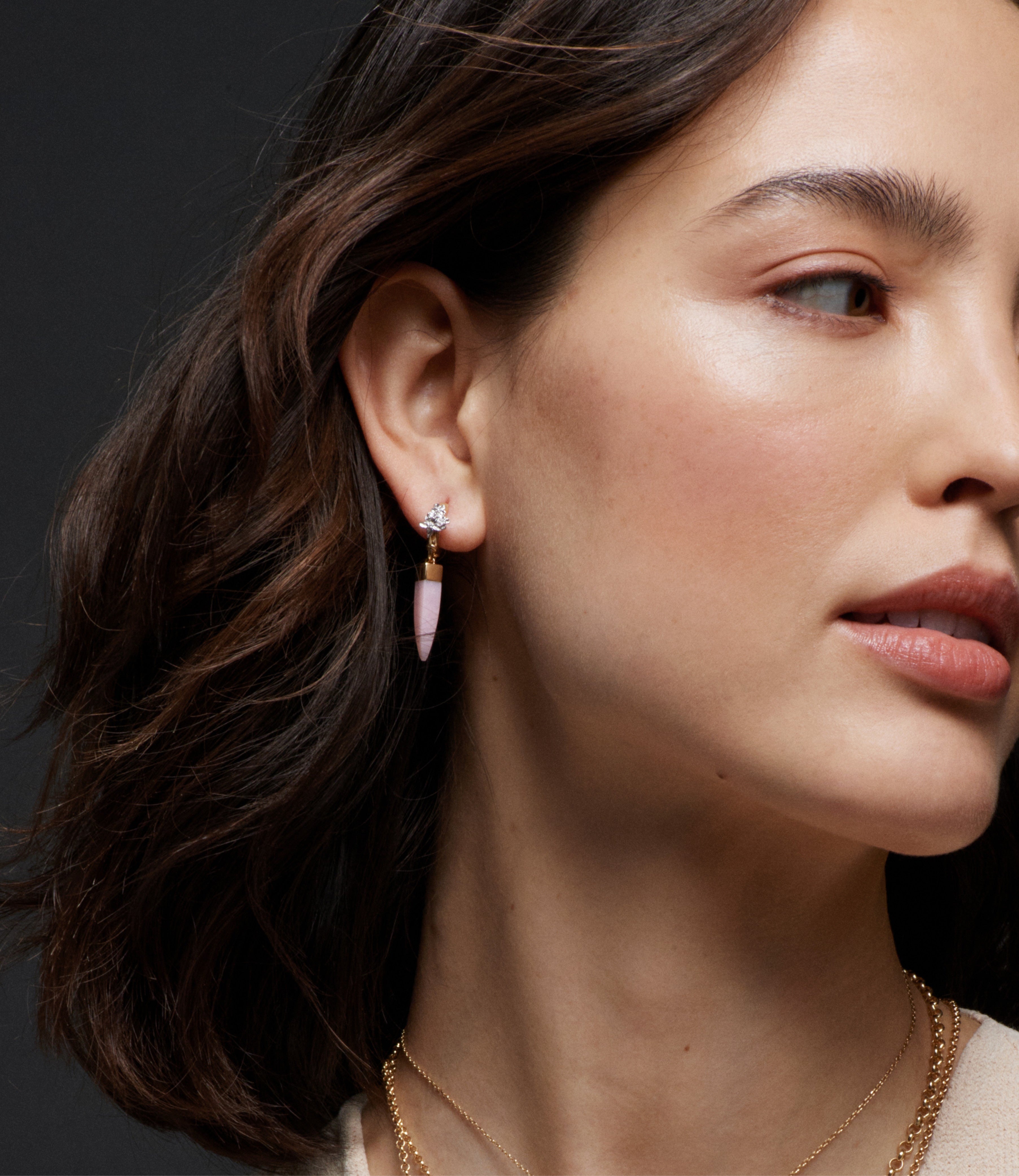 Pink Opal Thorn Ear Hoop - 14K Gold & Diamond Mixed Earrings for Women | Boho Chic Jewelry for Parties, Weddings & Everyday Wear