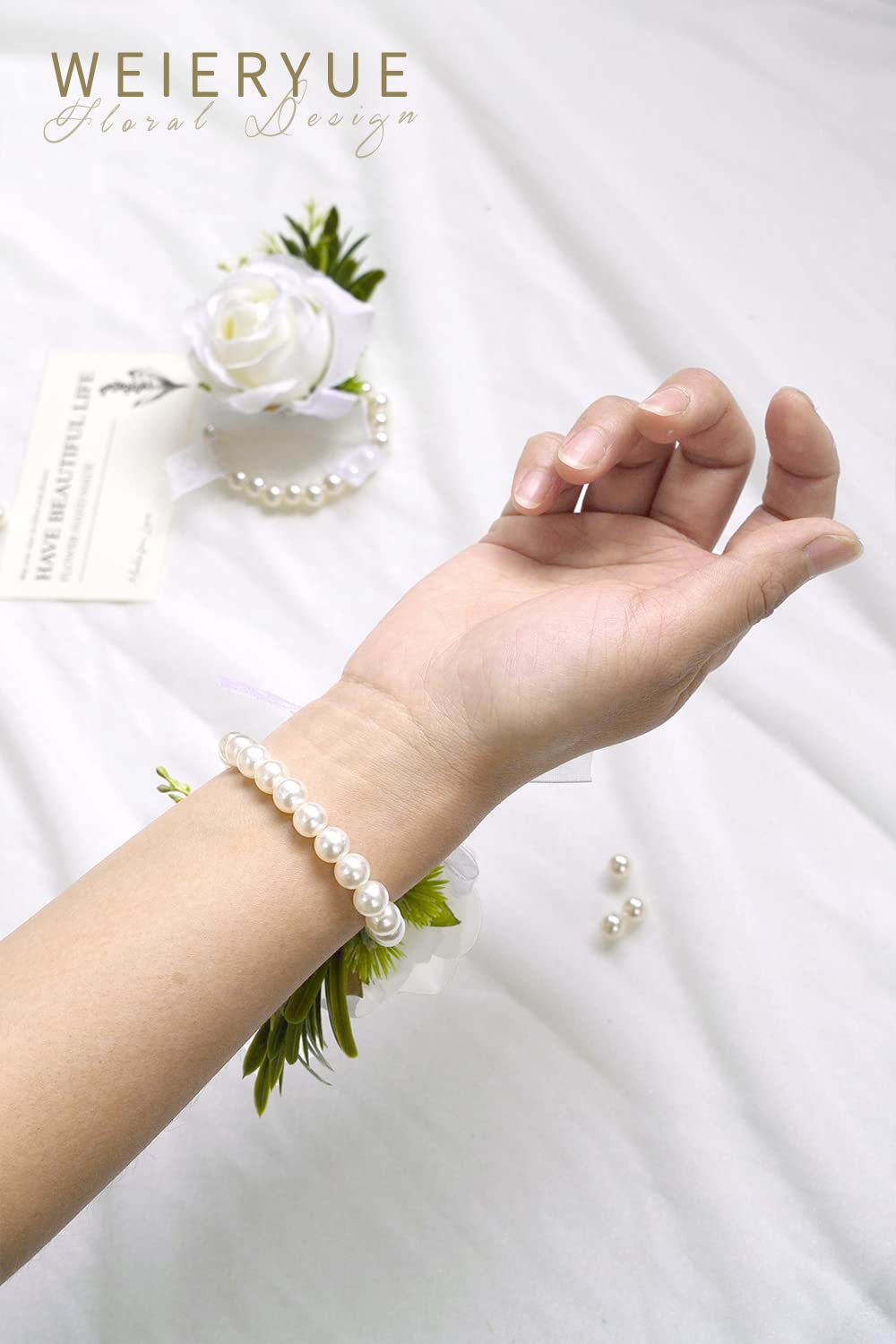 White Rose Wrist Corsage & Boutonniere Set - 2Pcs Wedding Flowers for Ceremony, Prom, Bridal Party - Elegant Floral Wristband & Buttonhole for Men's Formal Events (White Rose Collection)