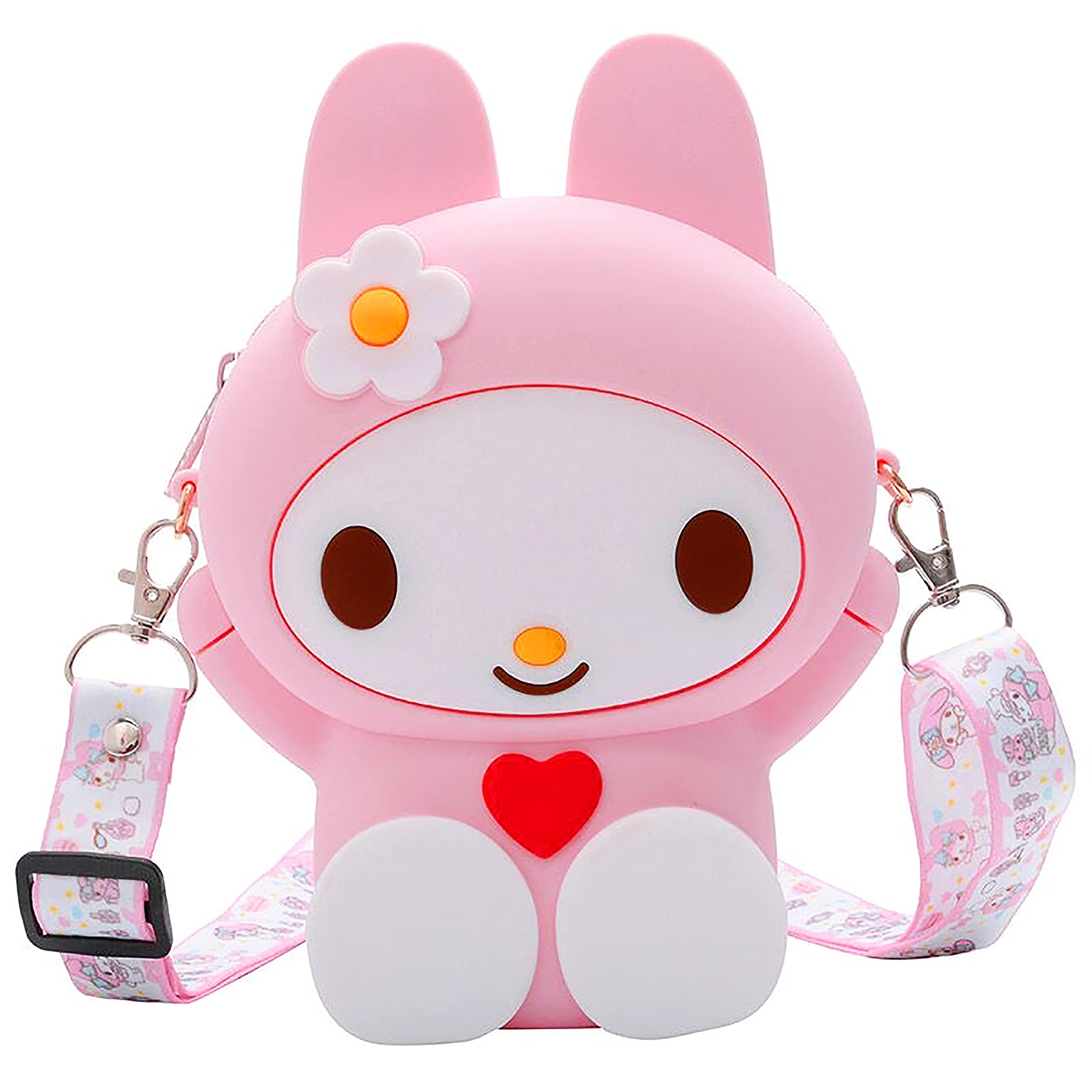 My Melody Crossbody Shoulder Bag - Cute Pink Rabbit Cartoon Purse with Kuromi Silicone Accessories for Women | Perfect for School, Shopping & Daily Use