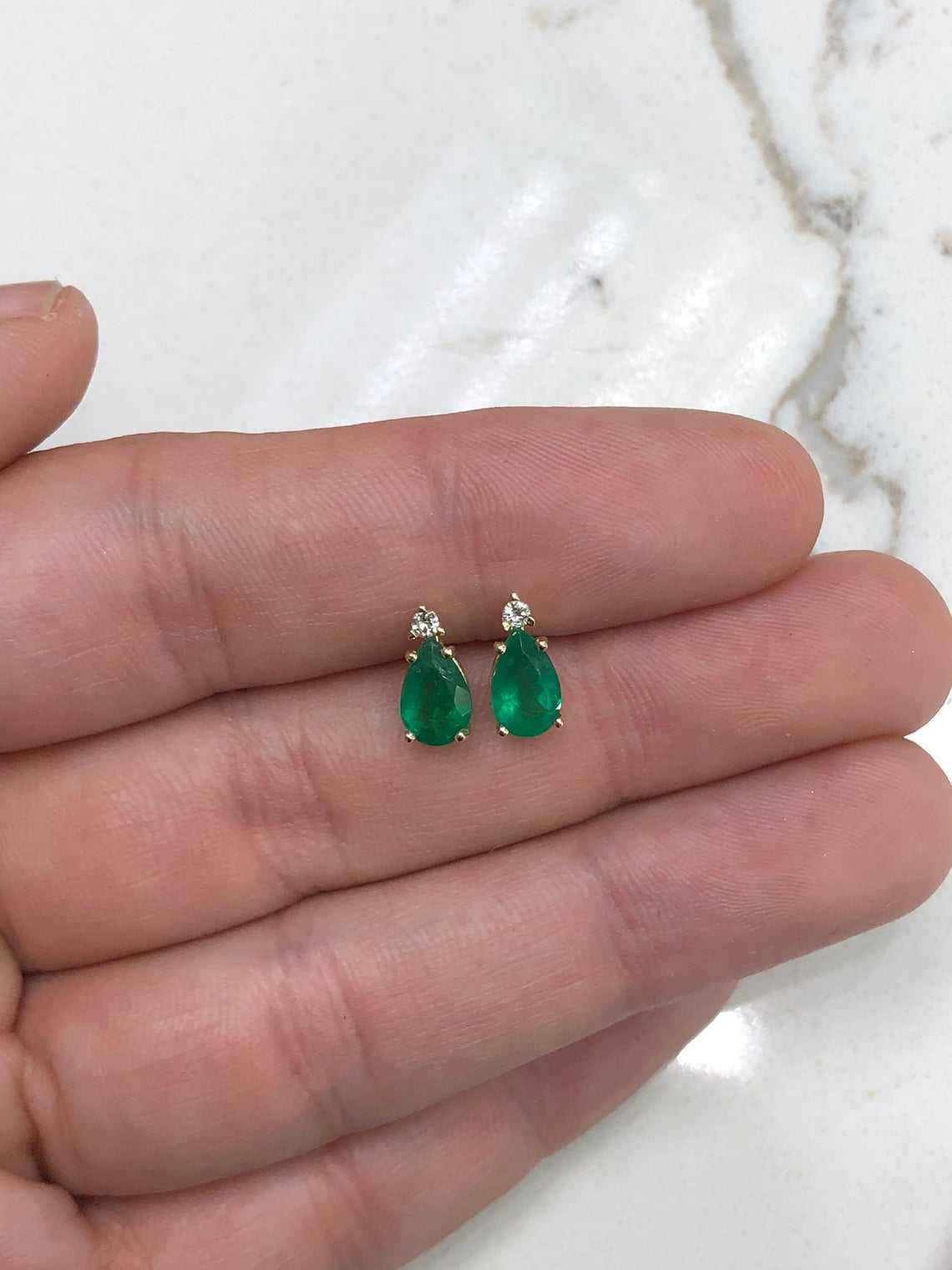 1.66tcw Natural Emerald and Diamond Stud Earrings in 14K Gold - Elegant Teardrop Design for Women, Perfect for Weddings, Parties & Special Occasions