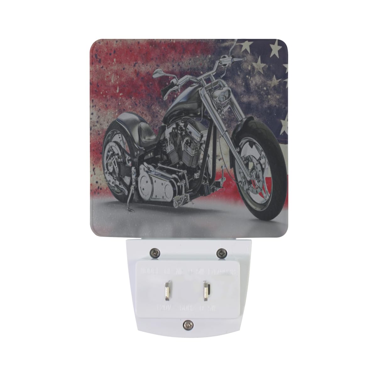 American Flag Black Motorcycle LED Night Light Set of 2 - Auto Dusk-to-Dawn Sensor Plug-in Nightlights for Bedroom, Bathroom & Home Decor | Perfect for Patriotic Themed Rooms, Man Caves & Motorcycle Enthusiasts
