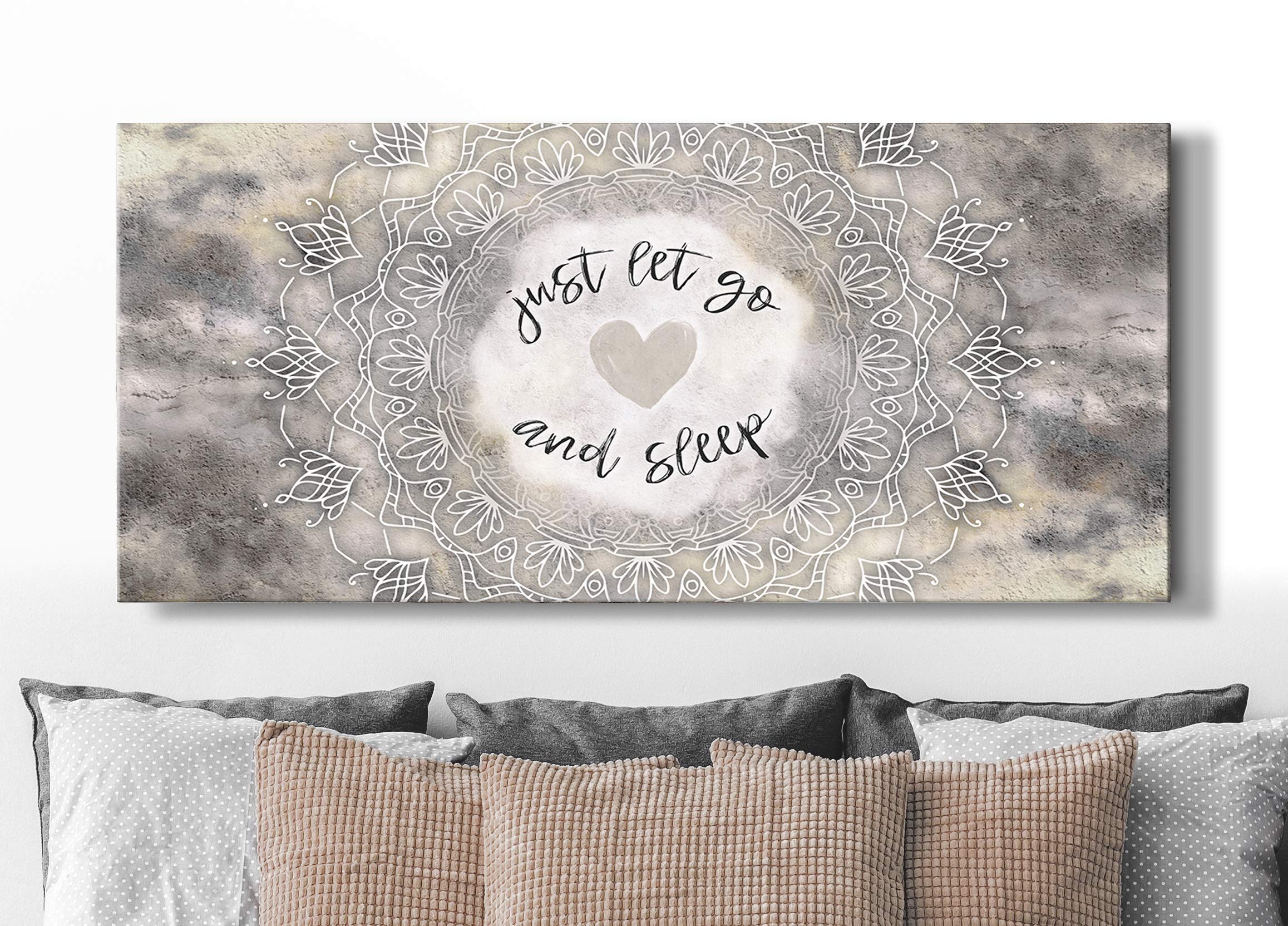 Boho Mandala Wall Art Canvas - Cream 60x27 for Bedroom Decor