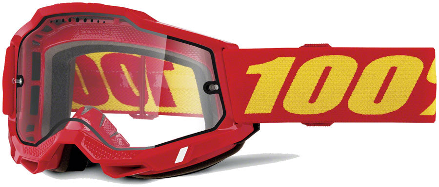 Accuri 2 Enduro MTB Goggles - 100% UV Protection, Anti-Fog Lens, Red/Clear - Perfect for Mountain Biking, Cycling & Outdoor Sports