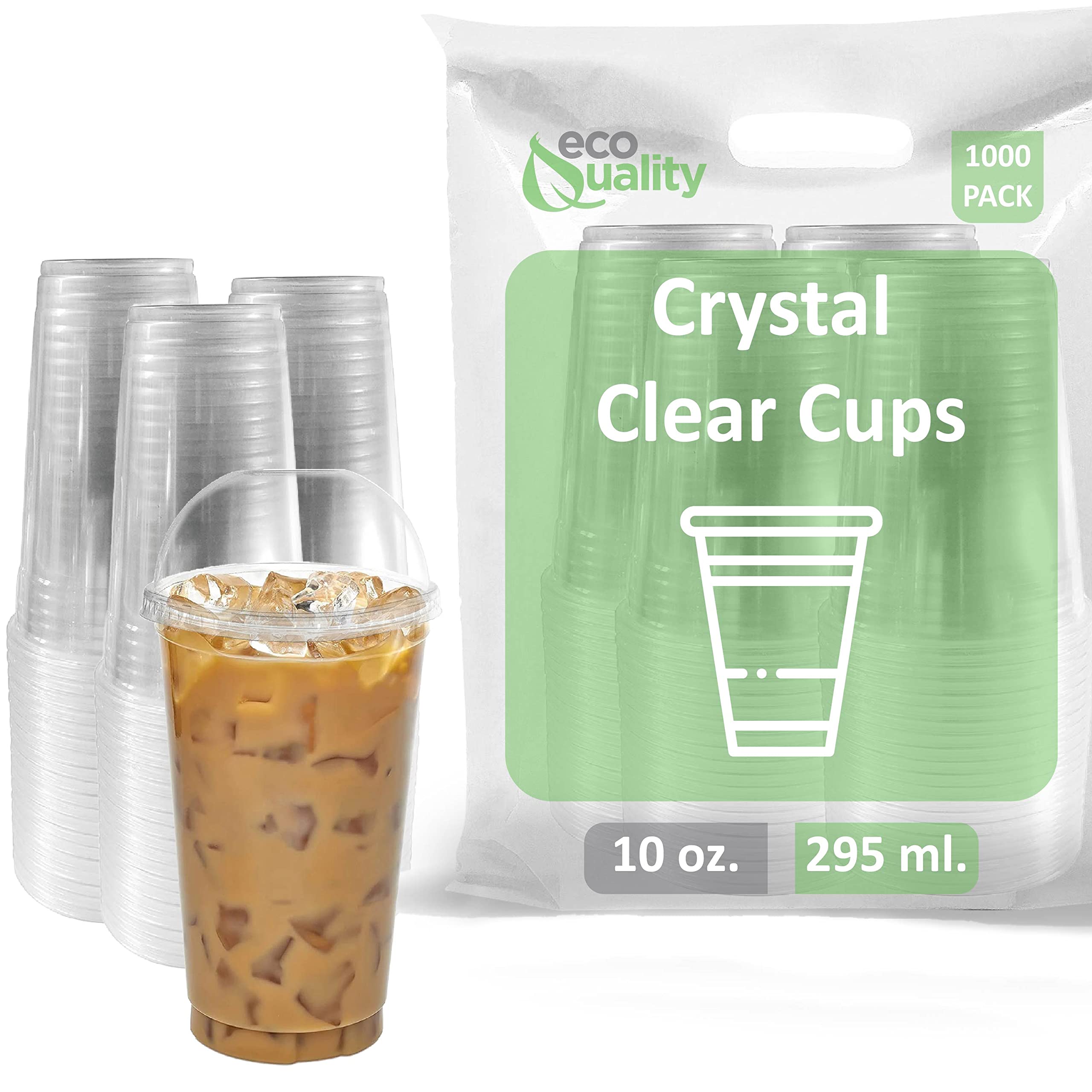 10 oz Clear Plastic Disposable Cups with Dome Lids - 1000 Pack | Iced Coffee, Smoothie, Juice, Soda & Cocktail Drinkware | Perfect for Coffee Shops, Bubble Tea, Parties & Takeout Restaurants | BPA-Free Pet Cups for Cold Beverages & Desserts Like Parfaits
