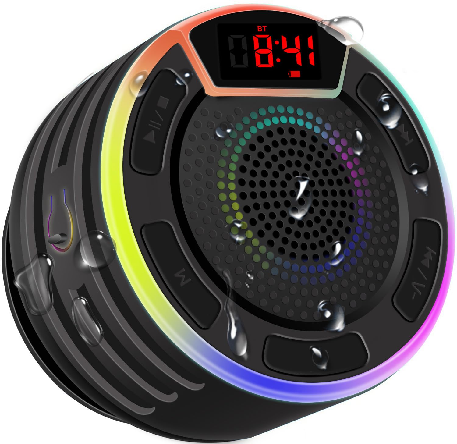 Wireless Bluetooth Speaker IPX7 Waterproof - Portable Shower Speaker with LED Display, FM Radio, Suction Cup & Colorful Light Show - Built-in Mic for Hands-Free Calls - Perfect for Pool, Beach, Travel, Home Parties & Outdoor Adventures