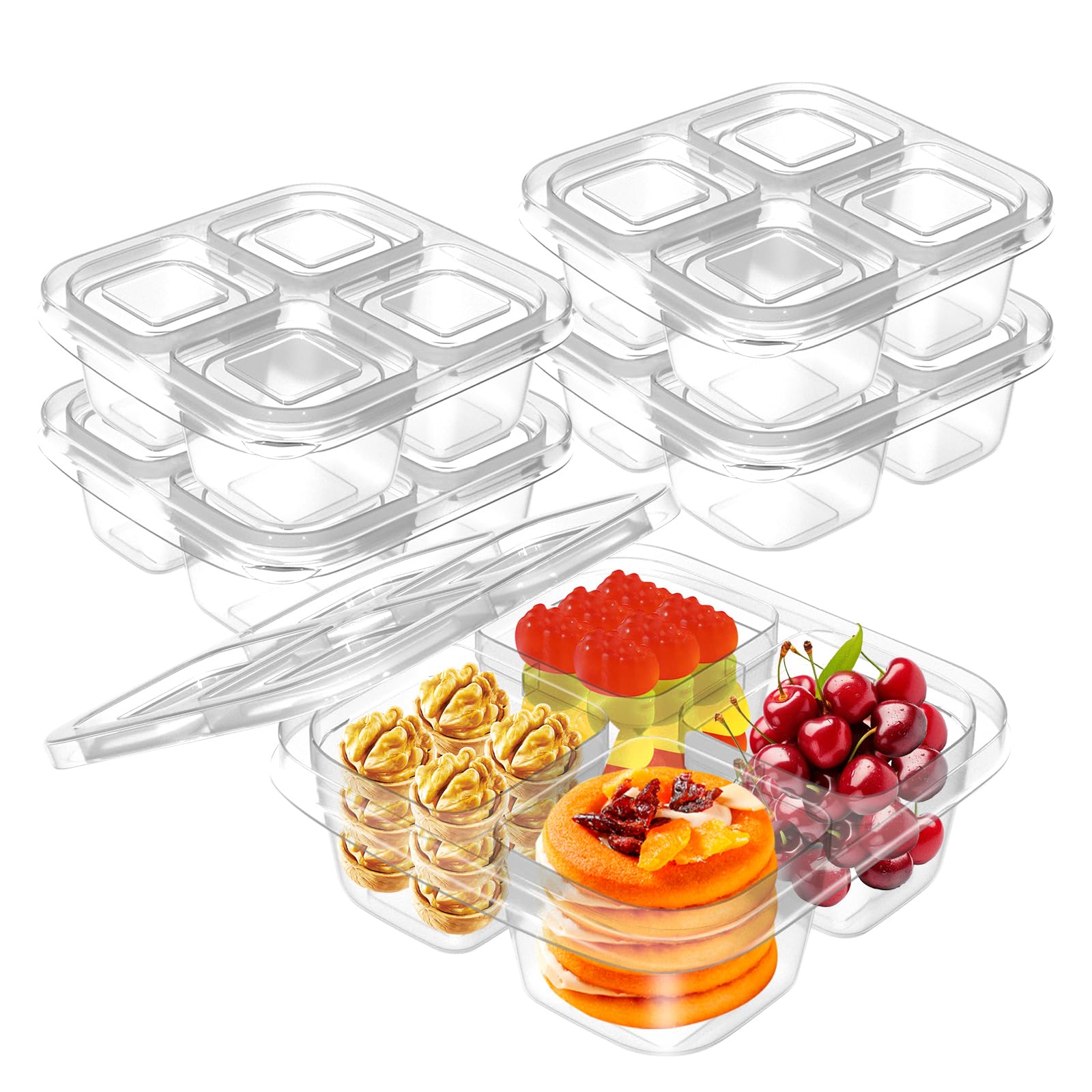 AQSXO 5-Piece Bento Box Set - Reusable Divided Food Storage Containers with Lids for Meal Prep, Lunch, Travel & Office Use | Leak-Proof Snack Containers for Adults & Kids | Perfect for Picnics, School & Work