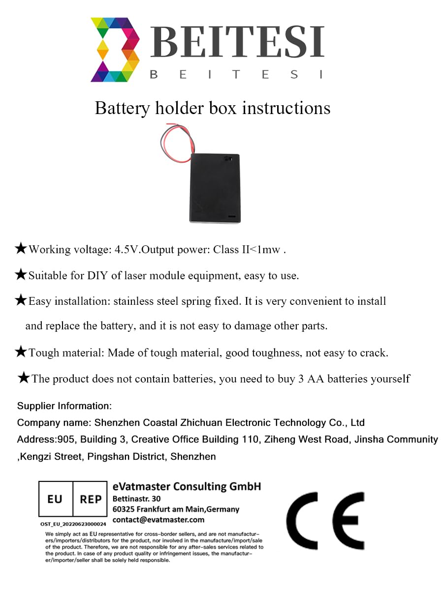 AAALaser Module Battery Holder with Wire - 4 Pack, Portable & Adjustable Battery Box for DIY Electronics (Batteries Not Included) - Perfect for Laser Projects, Robotics & STEM Kits