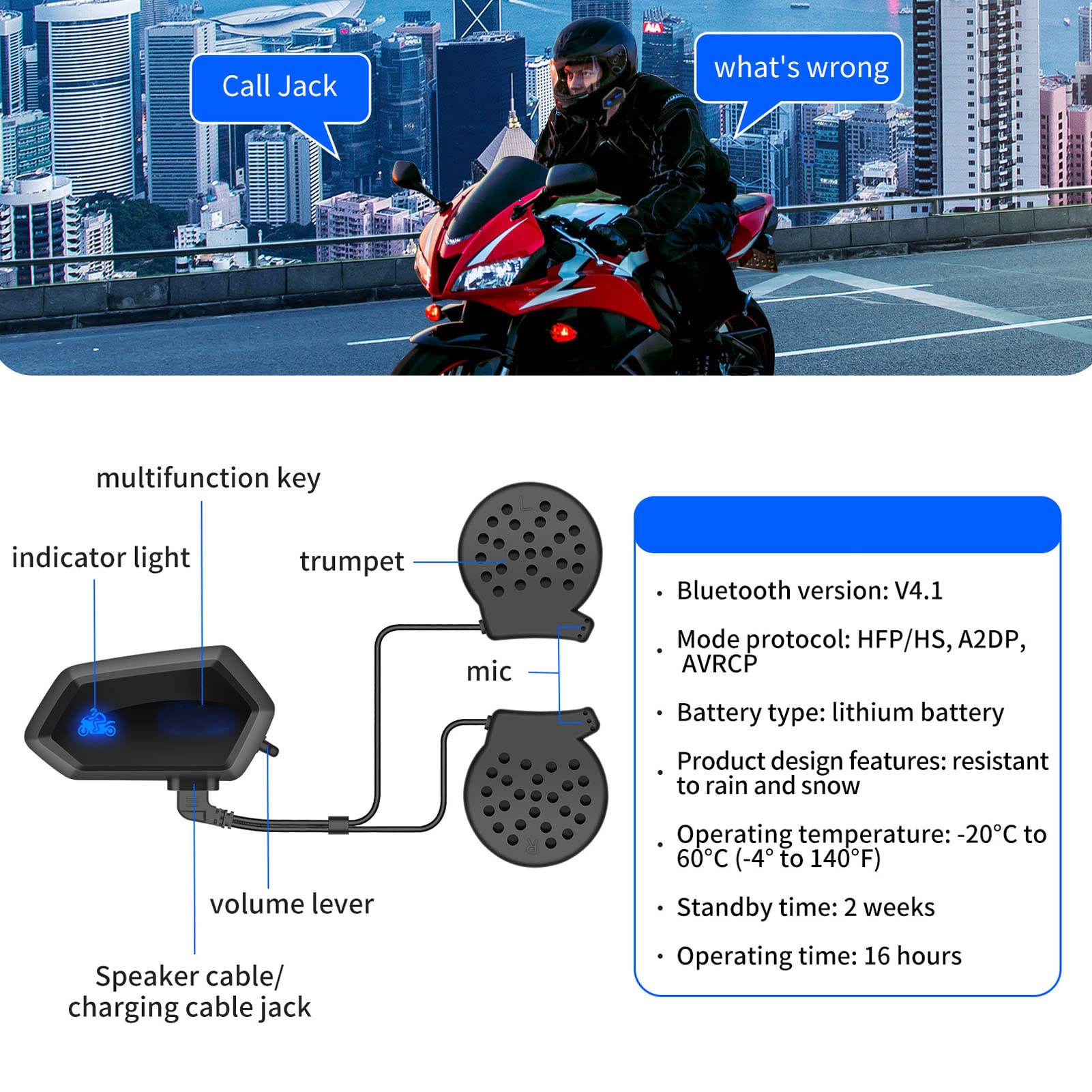 Tangxi Bluetooth Motorcycle Helmet Headset - Wireless Intercom Communication System with Smart Noise Cancellation & Long Battery Life - Perfect for Group Riding, GPS Navigation & Hands-Free Calls