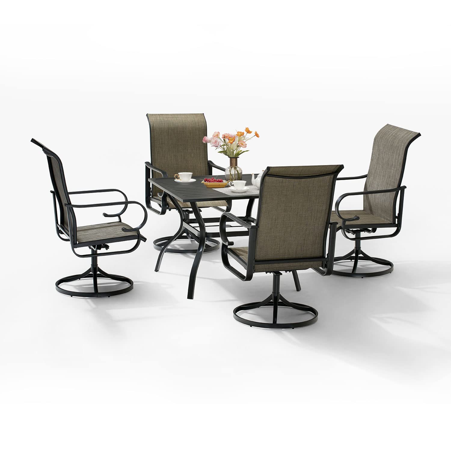 VICLLAX 5-Piece Outdoor Patio Dining Set with Square Umbrella Table & 4 Swivel Chairs - Perfect for Backyard, Garden, and Poolside Entertaining