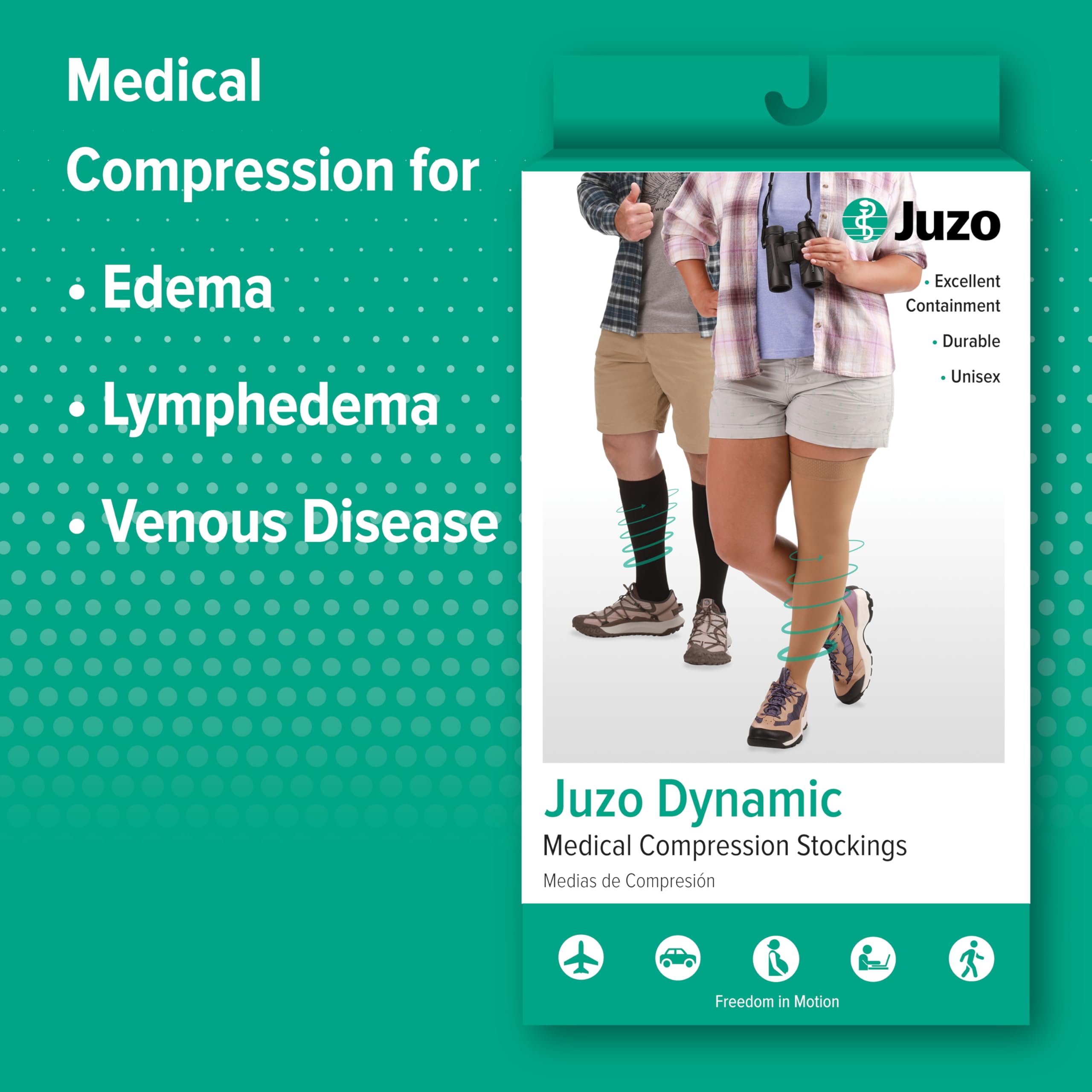 Juzo Dynamic MAX Varin Open Toe Compression Knee High Socks 20-30 mmHg for Men & Women - 2-Way Stretch Fabric for Circulation Support - Made in USA - Beige - Size 3 (III) Short - Ideal for Travel, Varicose Vein Relief & Post-Surgery Recovery