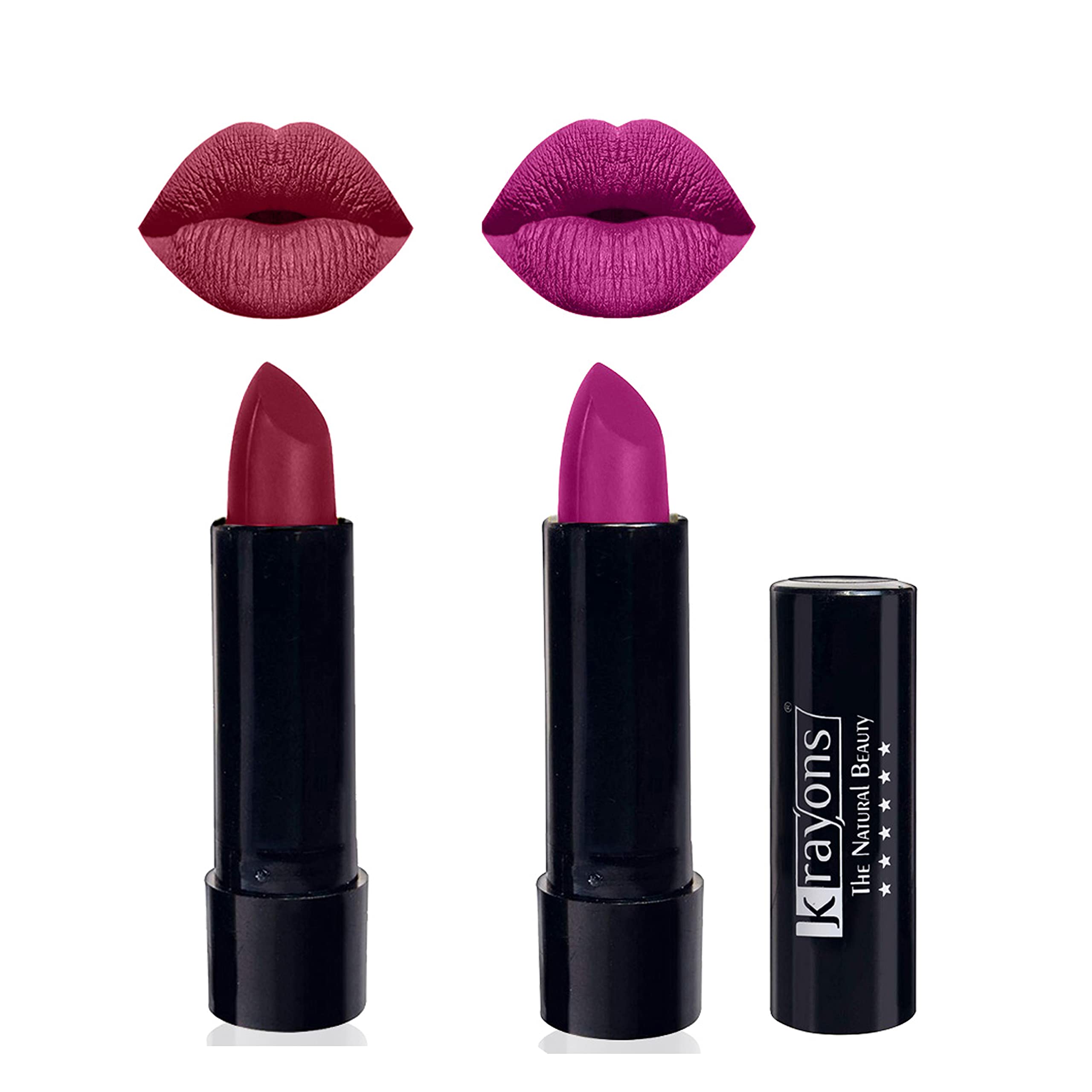 Krayons Cute Pop Matte Lipstick - Waterproof & Long Lasting Lipstick Set (Shocking Pink & French Rose) - 3.5g Each, Pack of 2 - Perfect for Date Night, Parties & Everyday Wear