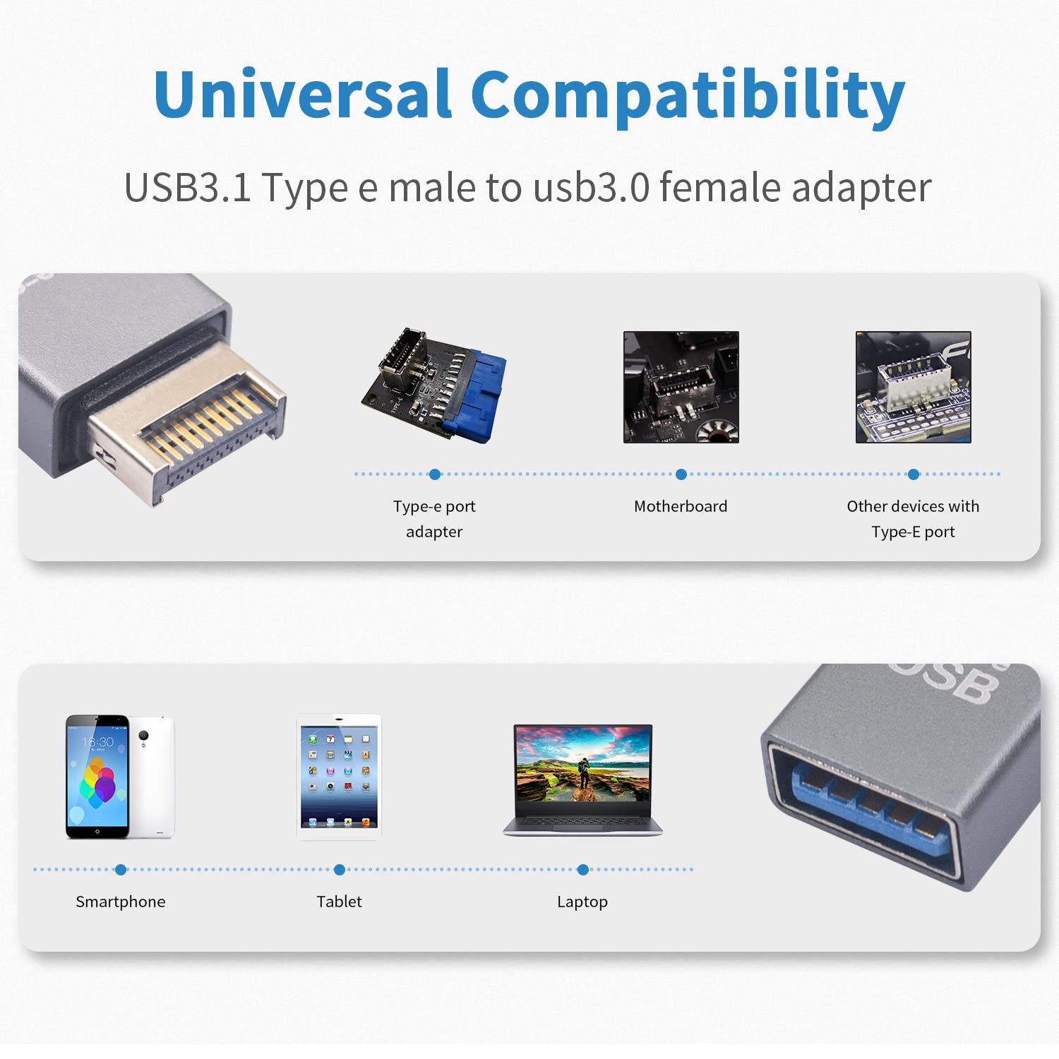 Duttek USB 3.1 Type-E Male to USB 3.0 Female Motherboard Adapter - 10Gbps High Speed Internal Converter (1 Pack) - Perfect for PC Builds, Motherboard Upgrades & Computer Hardware Expansion