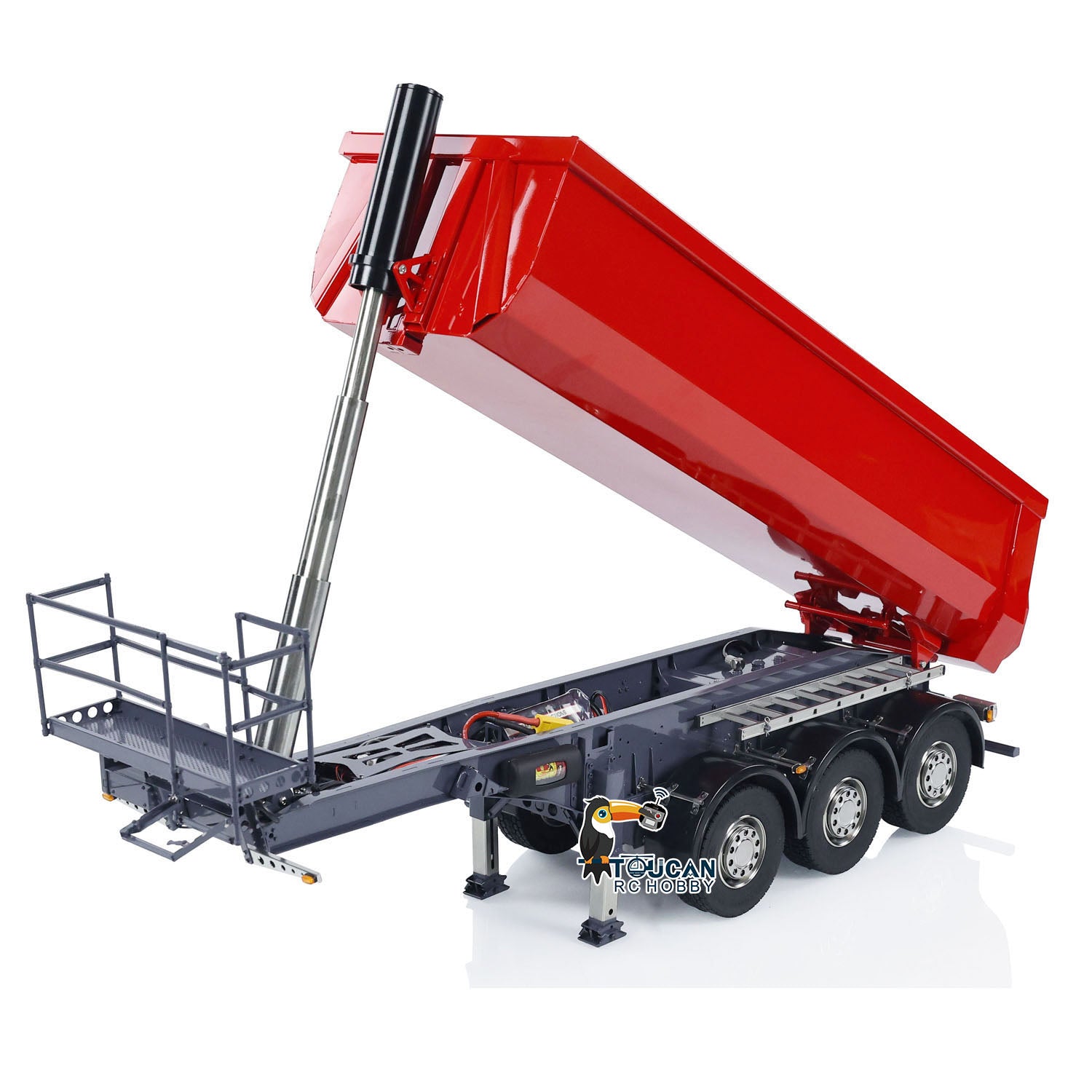 1/14 Scale 3 Axle Metal Hydraulic RC Dump Semi Trailer - Remote Control Tractor Truck Accessory for Hobbyists & Collectors | Ready-to-Run Assembled Model with Upgraded Paint | Perfect for RC Construction Site Scenes & Truck Show Displays