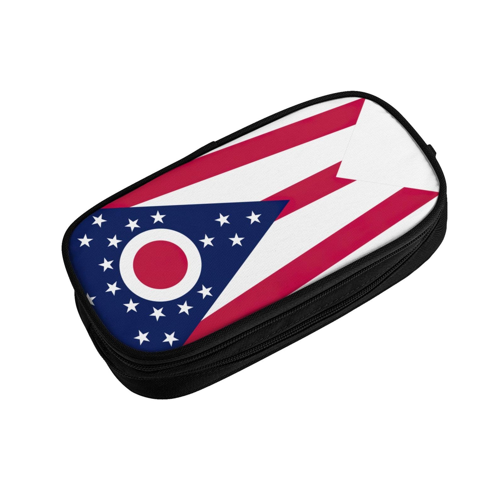 NOUZU Ohio State Flag Print Large Pencil Case - Zippered Stationery Pouch for Office, School, Travel & Makeup Storage | Durable Organizer for Pens, Art Supplies & Cosmetics (Perfect for Students, Professionals & Travelers)