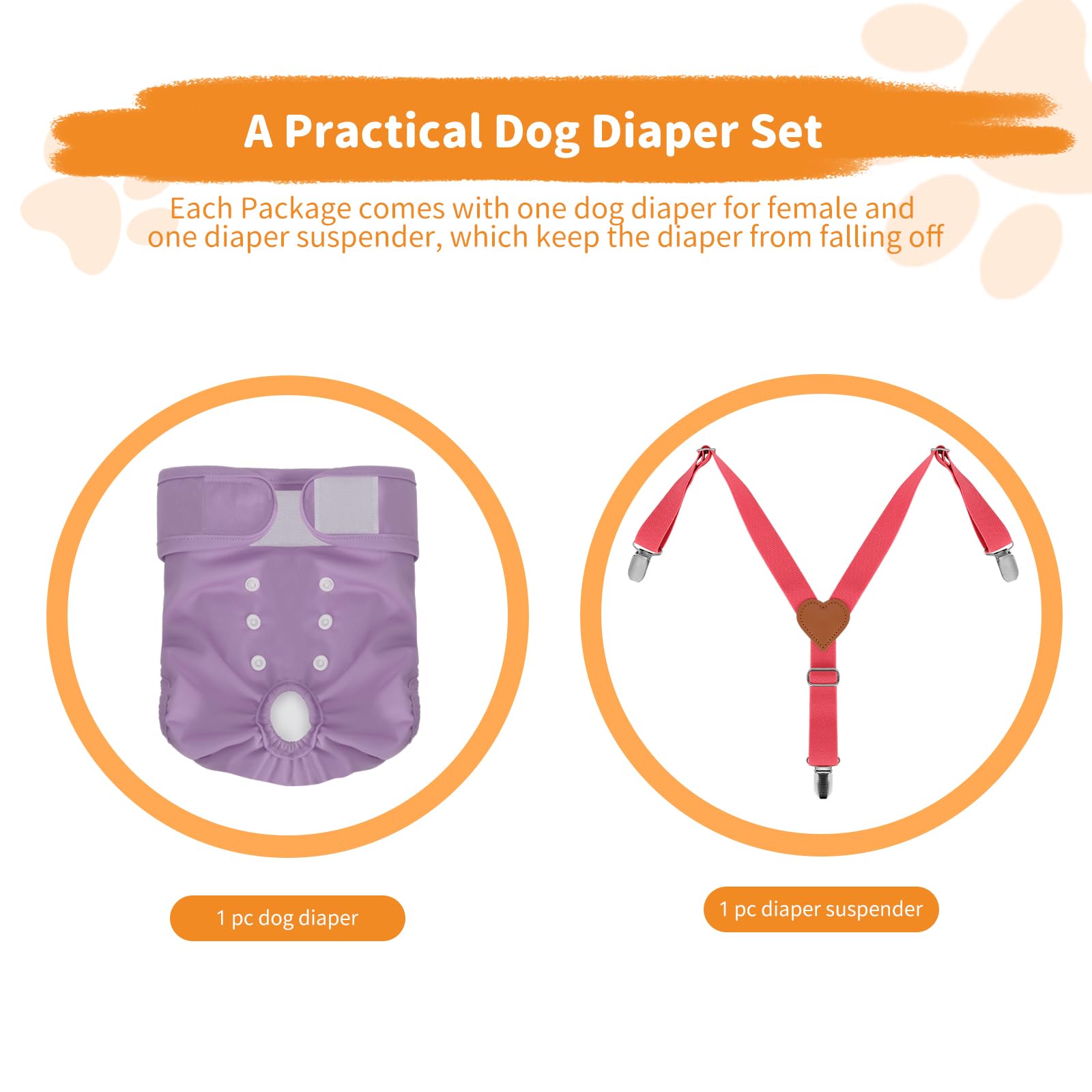 Reusable Washable Dog Diapers for Female Dogs - Large Size with Adjustable Suspenders, Soft Lavender Pet Diapers for Period Protection | Perfect for Incontinence, Heat Cycles & Travel Use