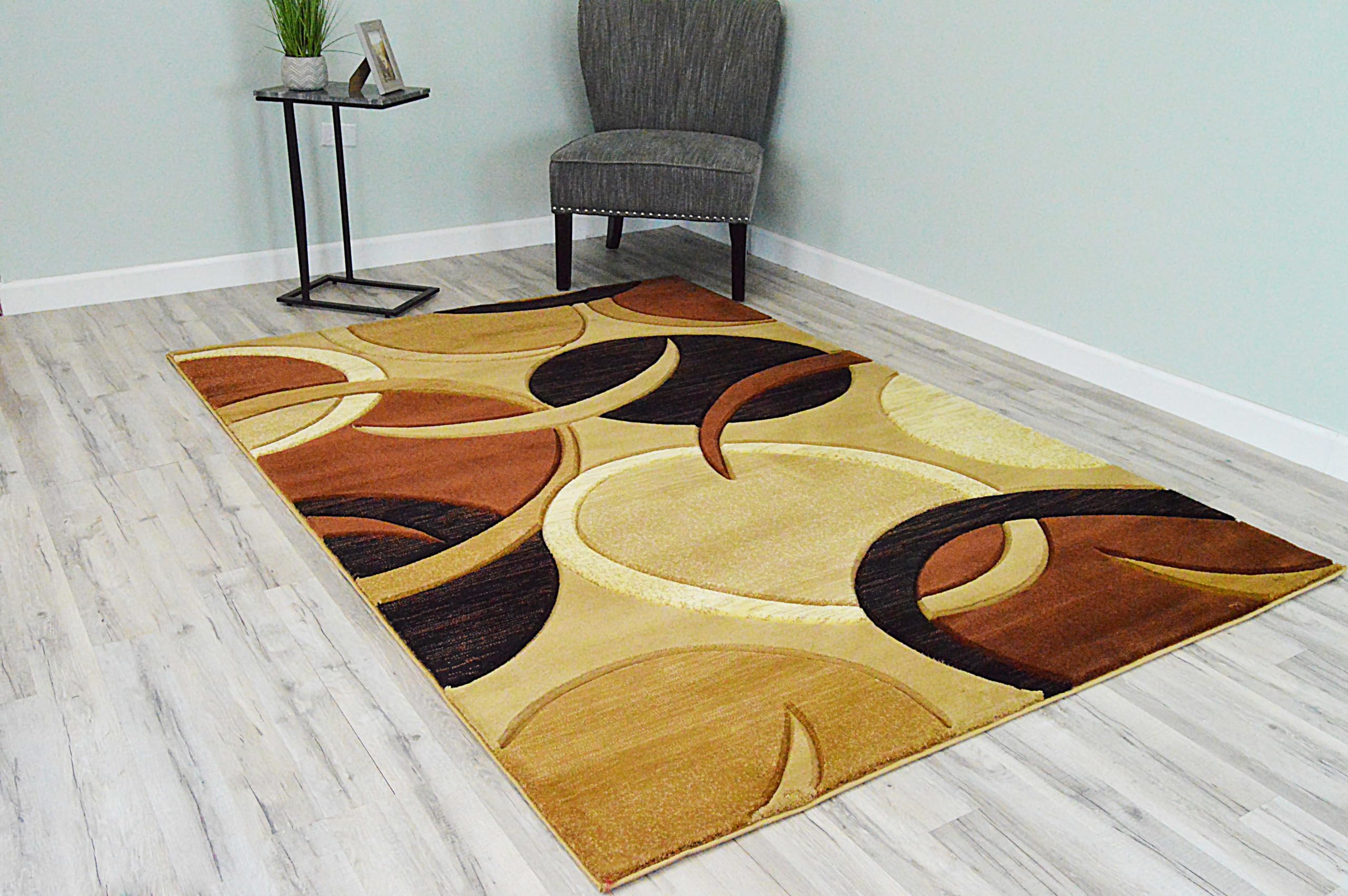 Modern Abstract 2x7 Runner Rug - Contemporary Area Rug with Premium Colorful Thick Carpet for Living Room, Bedroom & Hallway - 1062 Brown