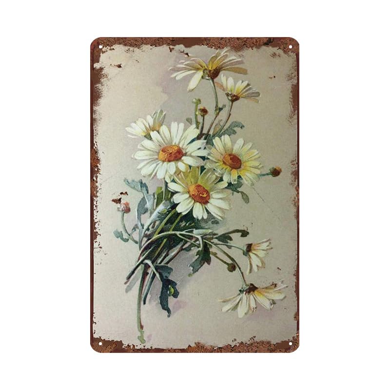 Vintage Daisy Decor Tin Sign - French Country Shabby Chic Wall Art for Home, Bathroom, Kitchen, Garden & Yard | 8x12 Inch Floral Metal Sign | Perfect Gift for Women & Flower Lovers | Ideal for Farmhouse, Cottage & Boho Decor Styles