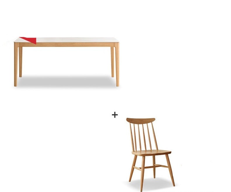 Solid Oak & Ash Wood Dining Table with Natural Rock Slab Surface - Rustic Farmhouse Style for Dining Room & Kitchen Decor