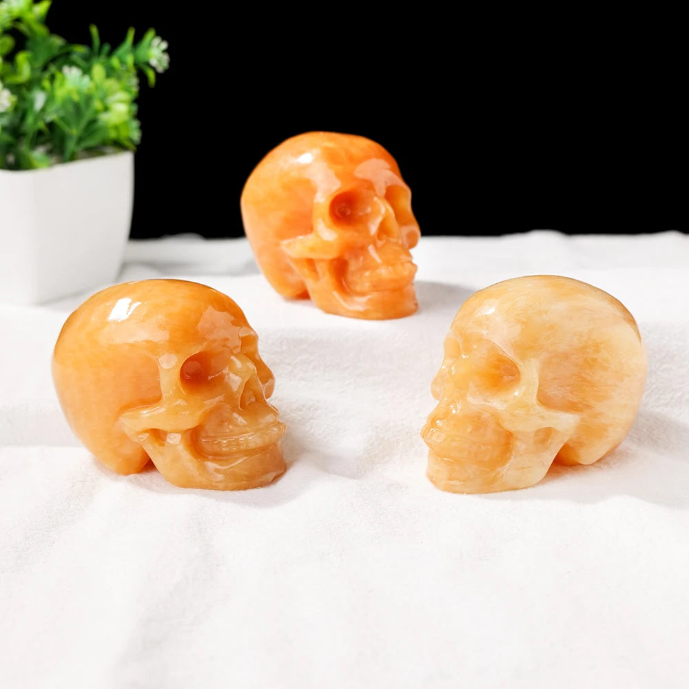 Natural Yellow Calcite Crystal Skull Statue - 3 Inch Hand Carved Healing Gemstone Decor for Meditation, Reiki, and Home Collection | Unique DIY Figurine & Spiritual Gift