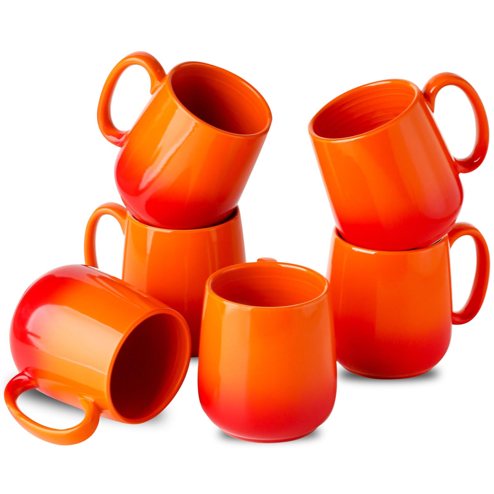 Hasense 15oz Ceramic Coffee Mugs Set of 6 - Large Latte Cups with Handle for Men & Women - Dishwasher & Microwave Safe Gradient Orange Mugs - Perfect for Coffee, Tea, Hot Chocolate & Milk - Ideal for Home, Office & Gifts